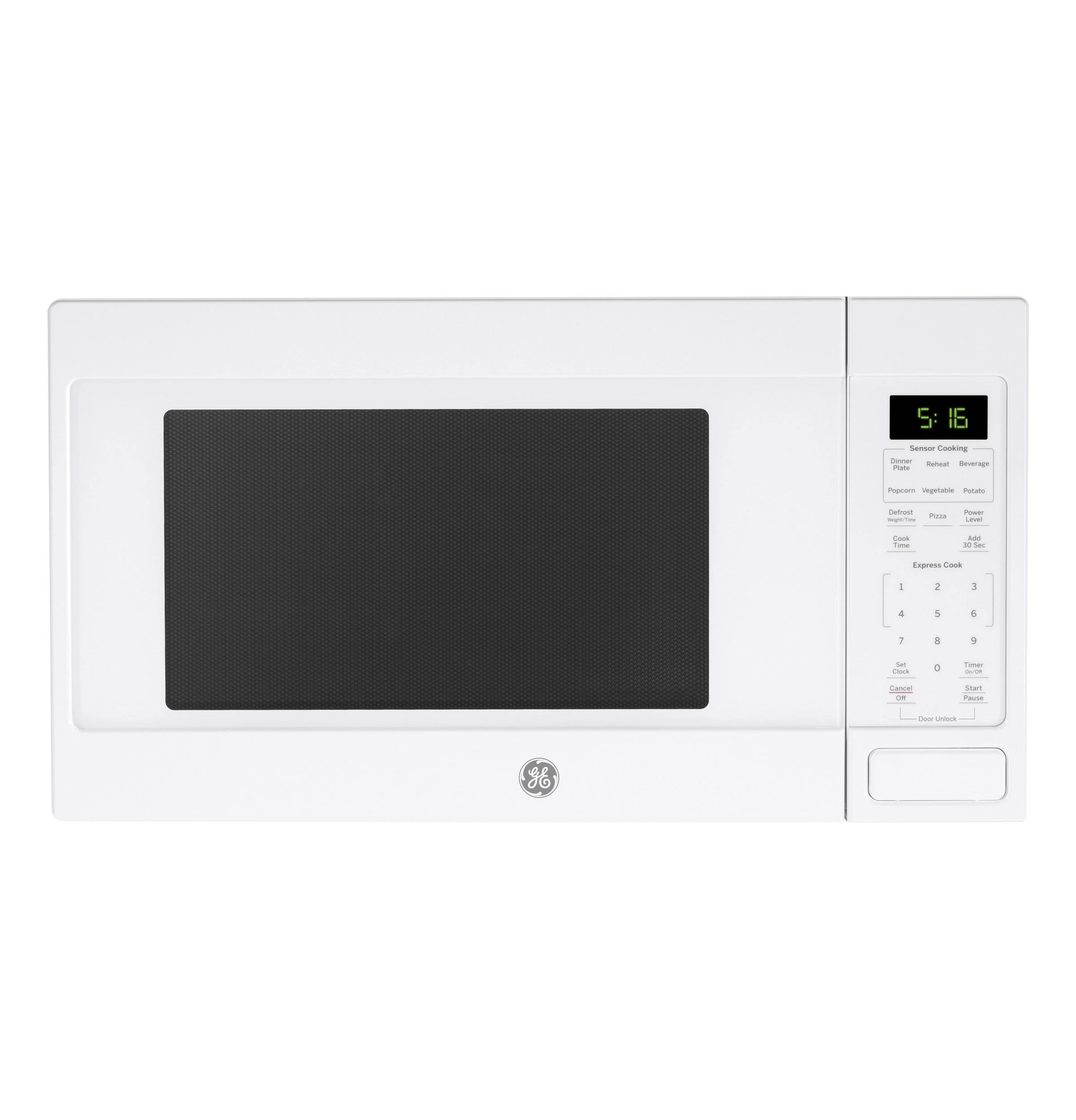 Horno de microondas de sobremesa blanco con controles de cocción por sensor de 1150 watts y capacidad de 1.6 pies cúbicos (más de 1.5 pies cúbicos) de GE