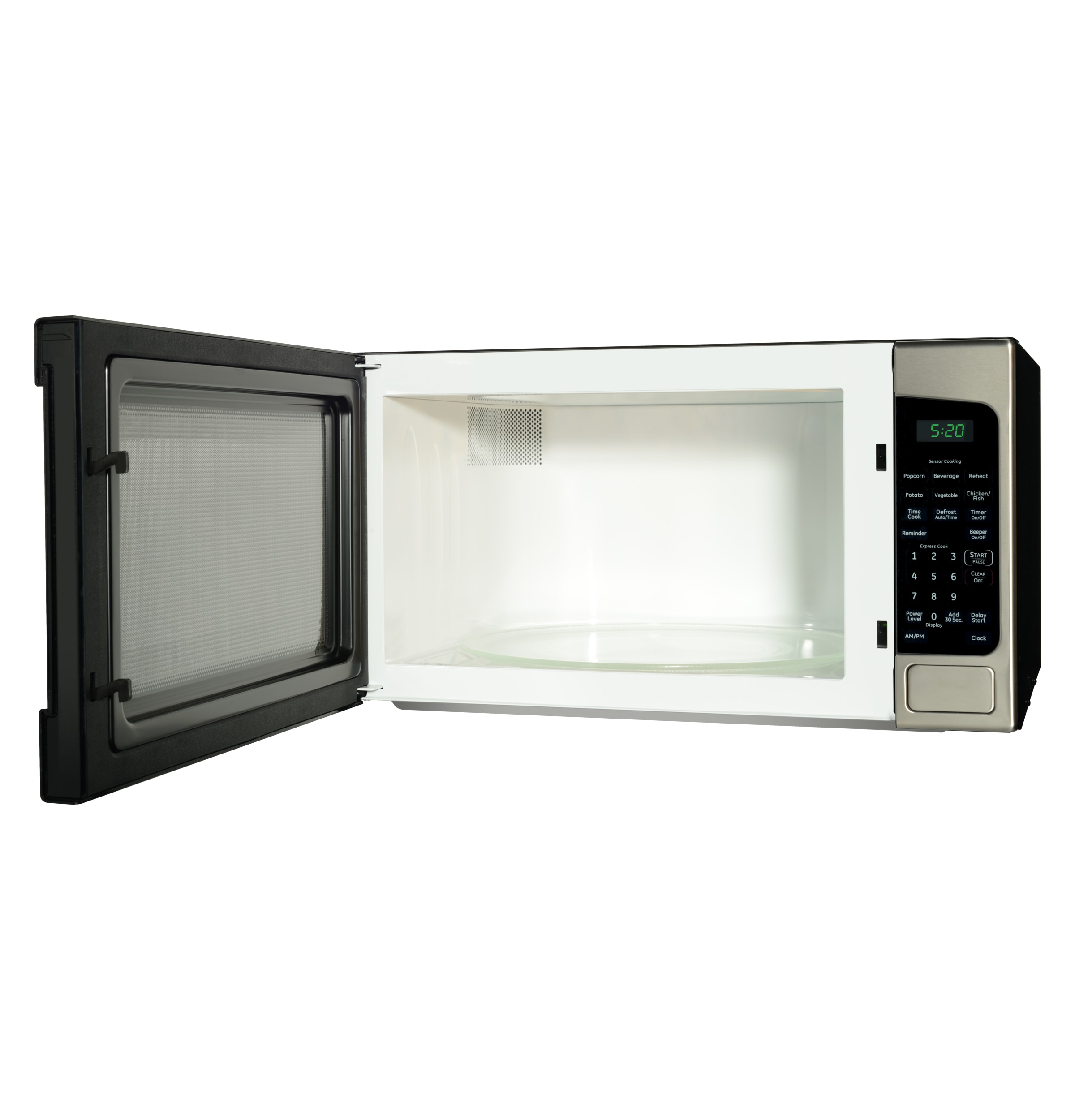 Microondas de mostrador de acero inoxidable de 2.0 pies cúbicos con controles de cocción por sensor de 1200 vatios (mayor a 1.5 pies cúbicos) de GE.