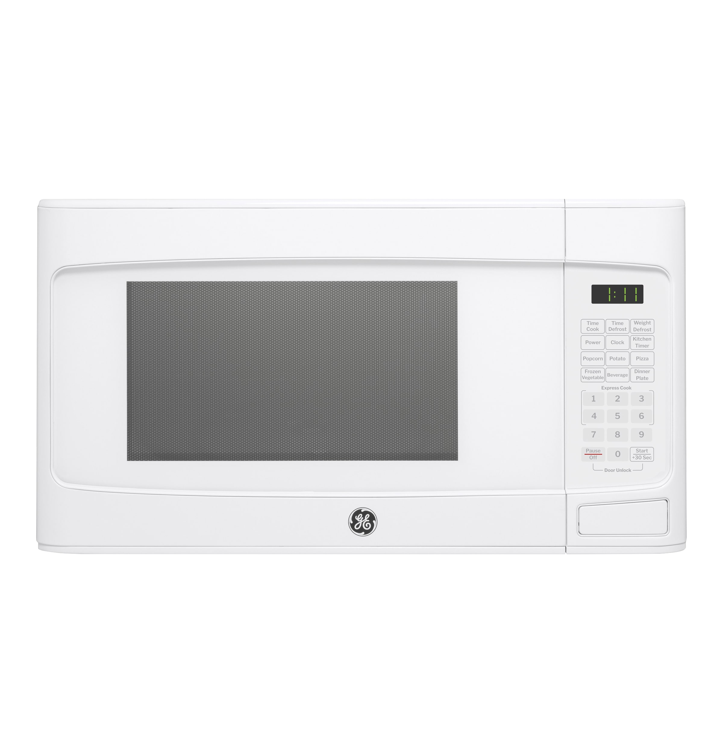 Microondas de mostrador blanco de 1.1 pies cúbicos y 950 vatios de potencia media de GE
