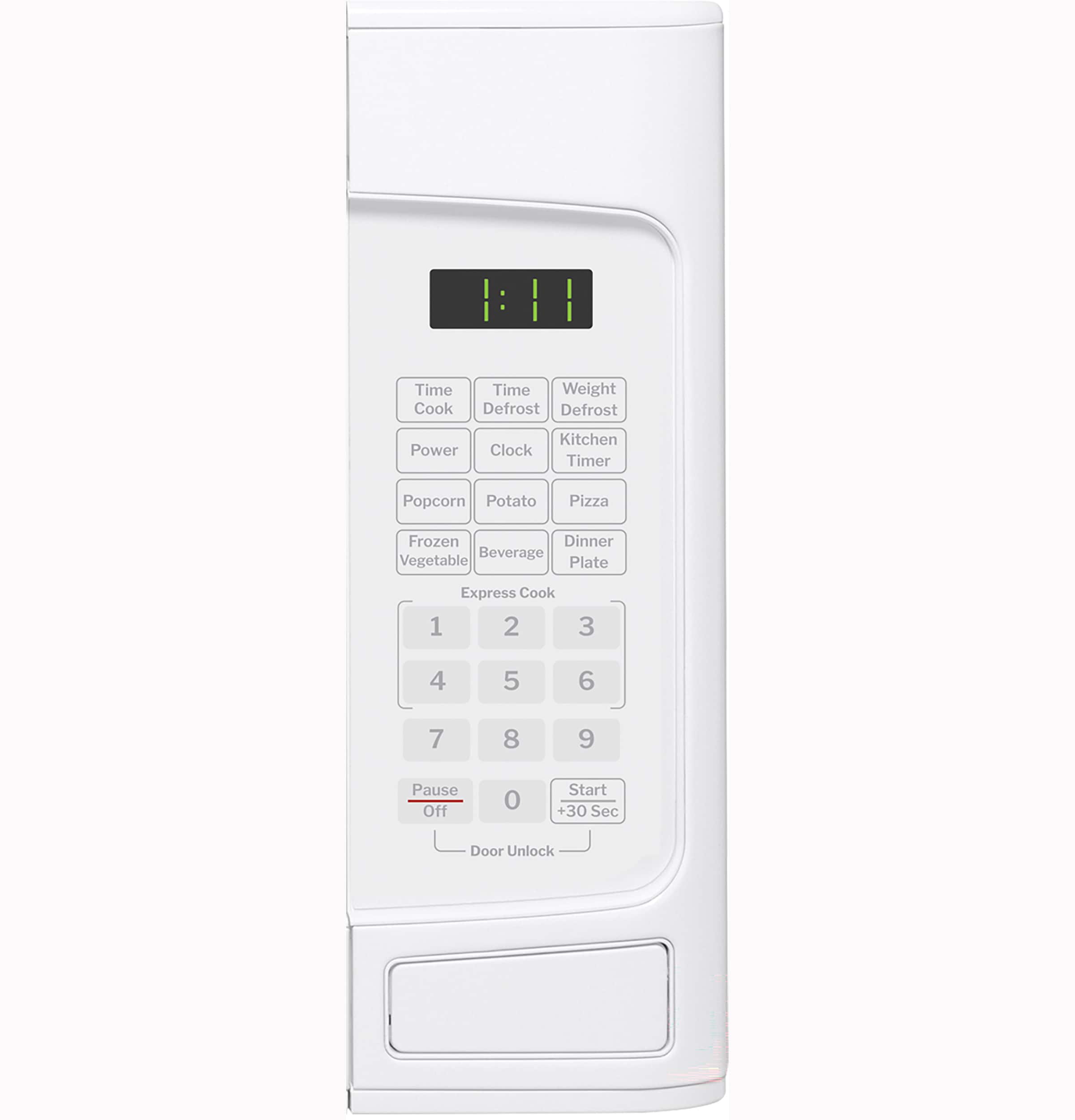 Microondas de mostrador blanco de 1.1 pies cúbicos y 950 vatios de potencia media de GE