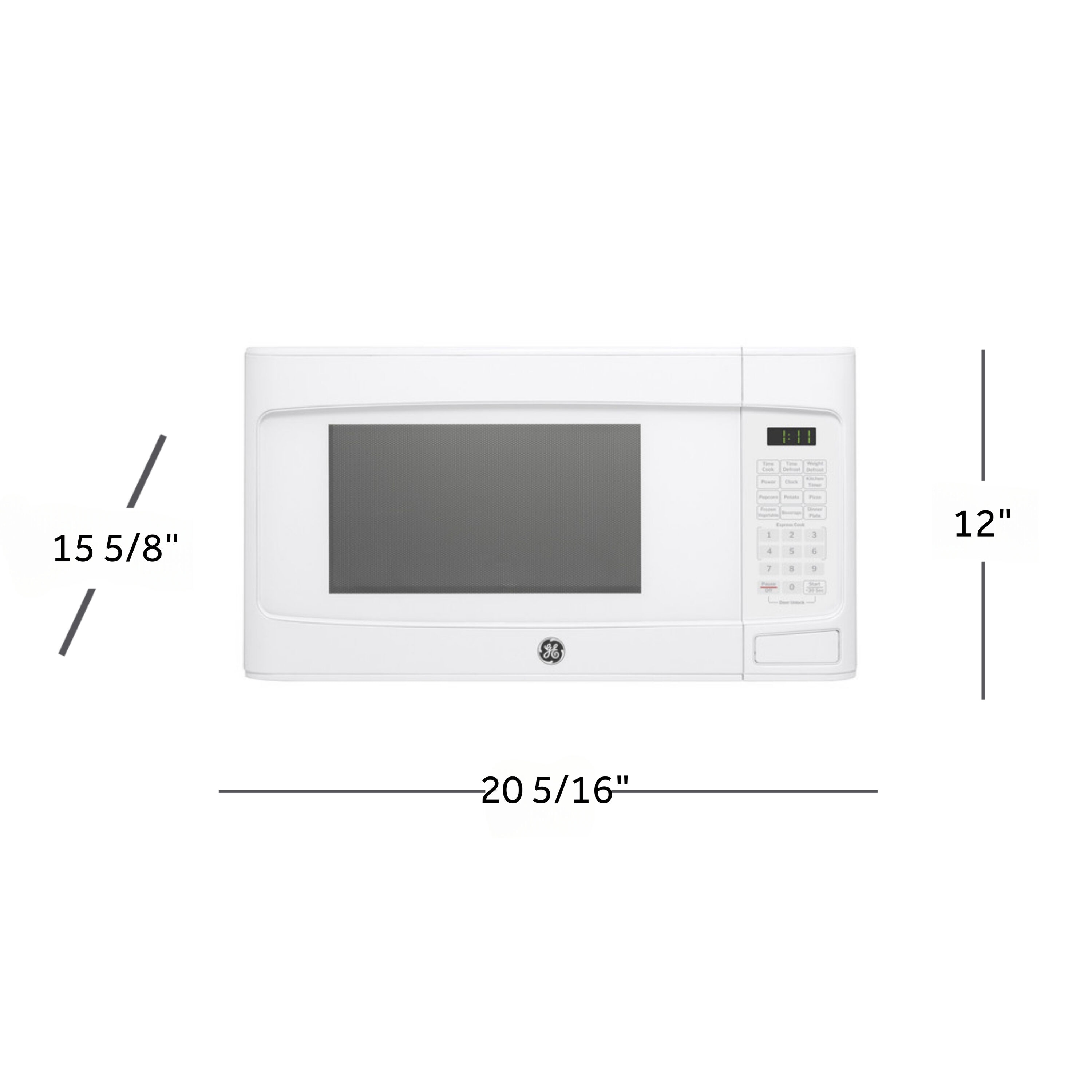 Microondas de mostrador blanco de 1.1 pies cúbicos y 950 vatios de potencia media de GE