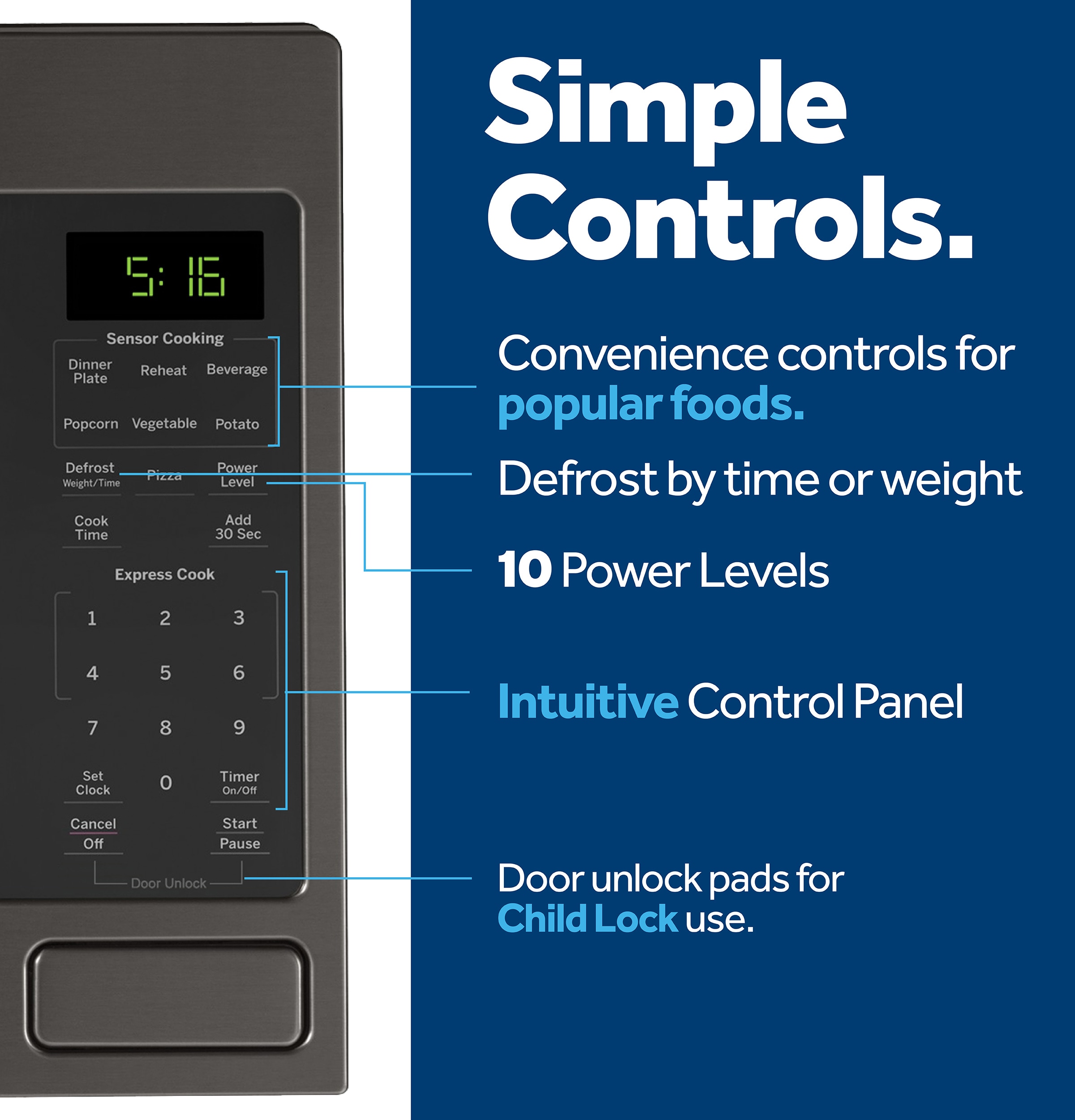Microondas de encimera GE de 1.6 pies cúbicos (más de 1.5 pies cúbicos) con controles de cocción por sensor de 1150 vatios (acero inoxidable negro)