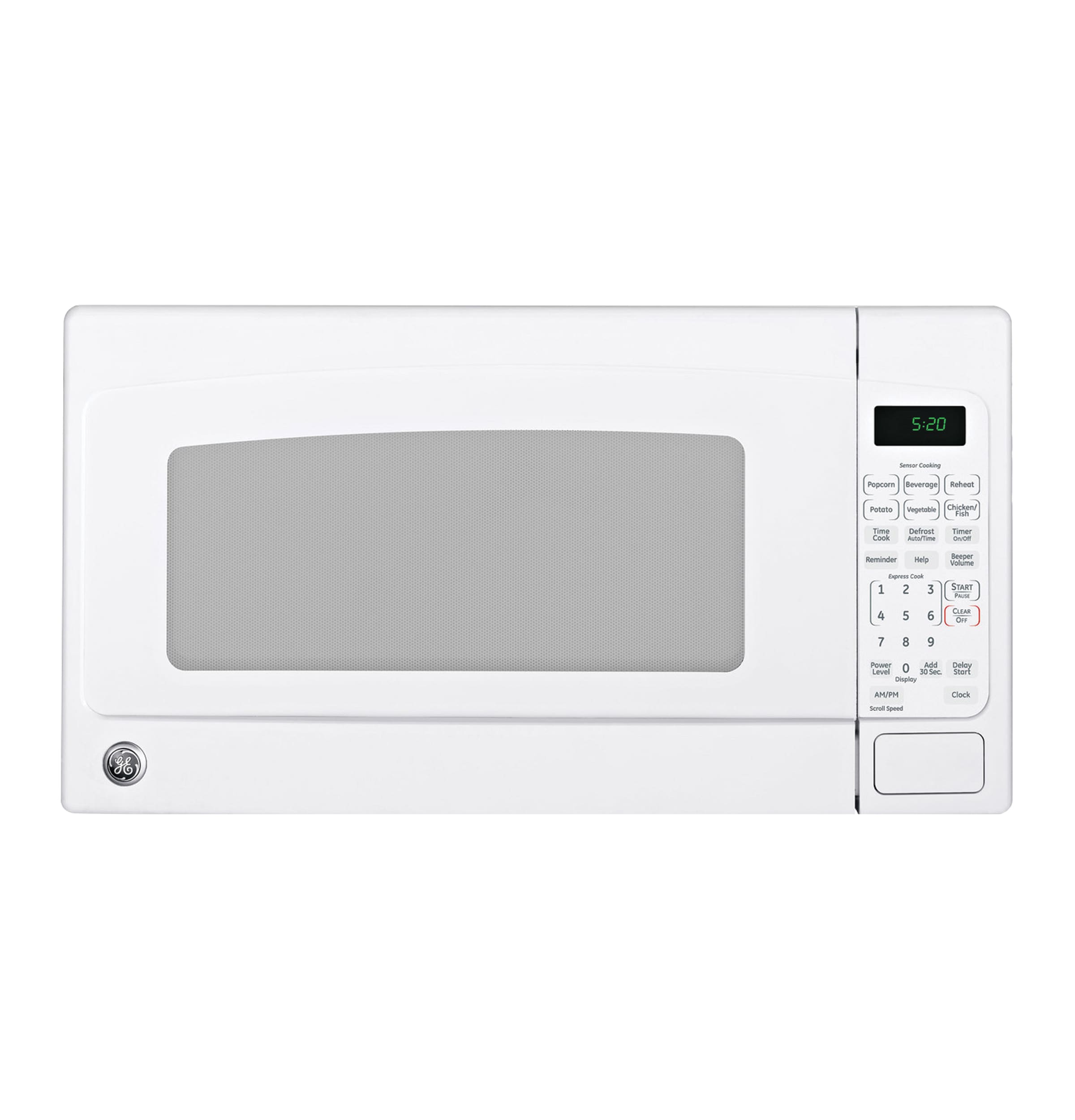 Horno de microondas de mostrador GE de 2.0 pies cúbicos grande (Más de 1.5 pies cúbicos) con controles de cocción por sensor de 1200 vatios (Blanco)
