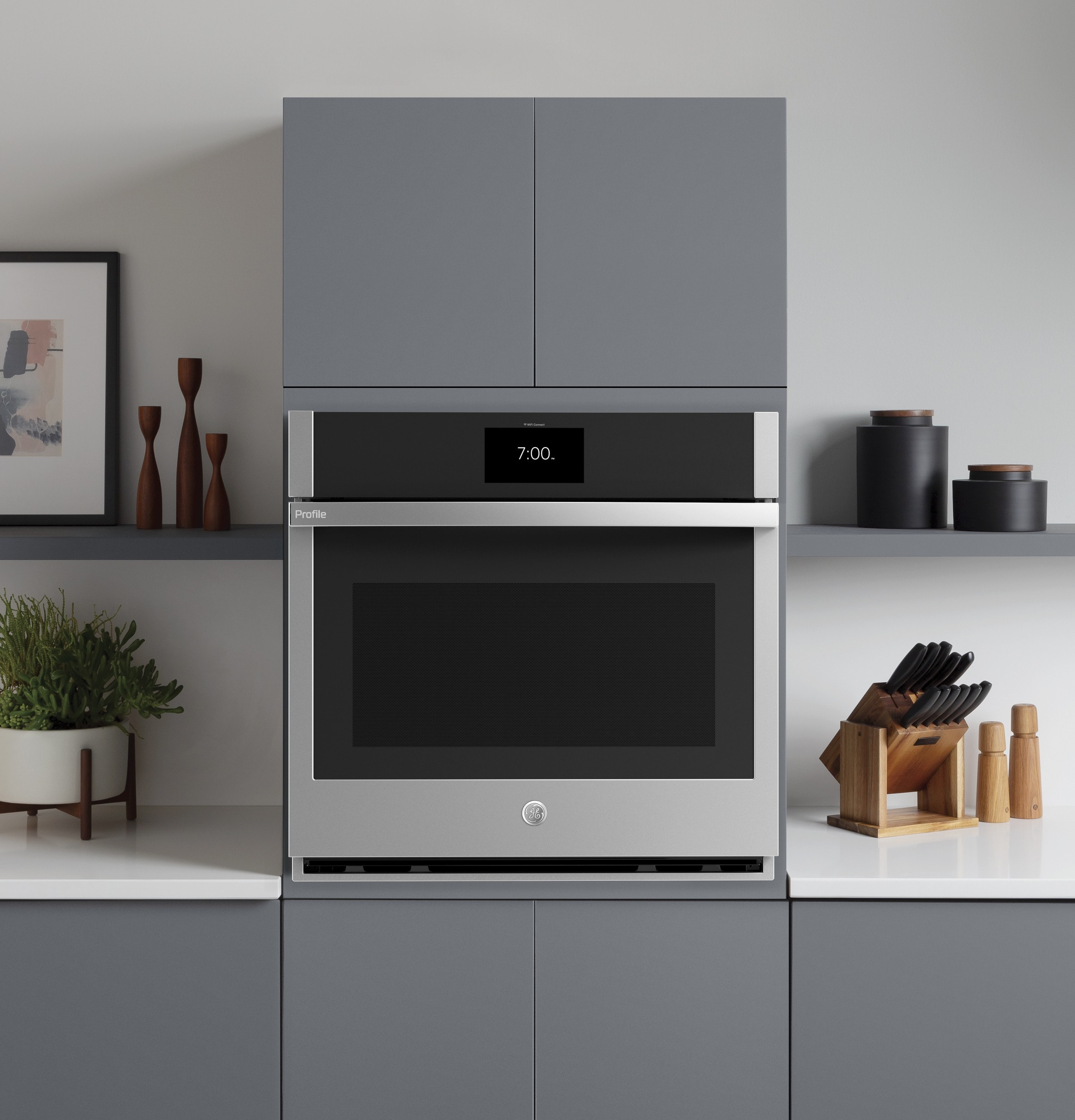 Horno de Pared Eléctrico Individual Inteligente de 30 pulgadas GE Profile con Freidora de Aire, Convección Verdadera y Autolimpieza con Vapor (Acero Inoxidable)