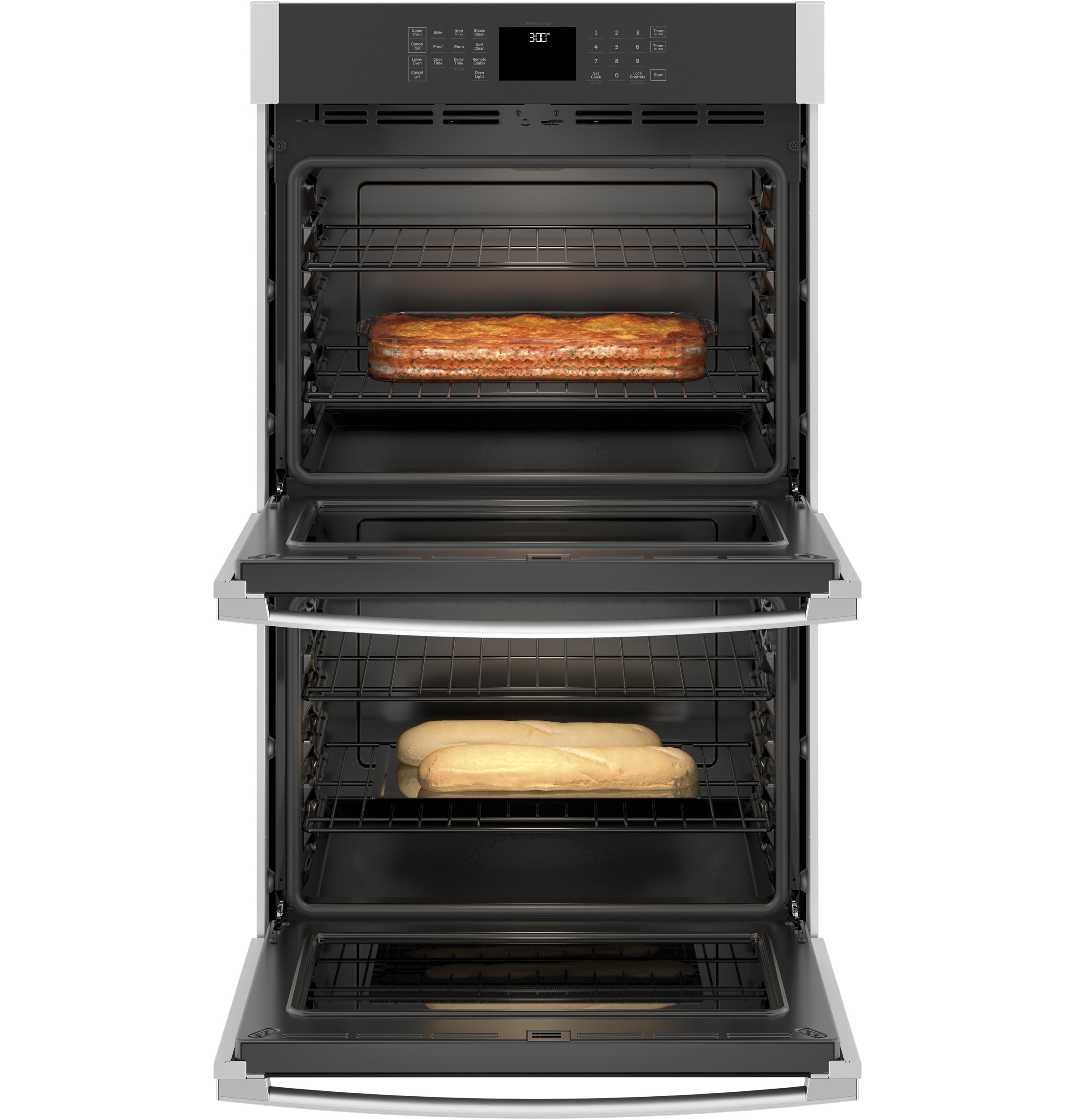 Horno eléctrico doble de 30 pulgadas compatible con Smart y con limpieza automática + a vapor (acero inoxidable)