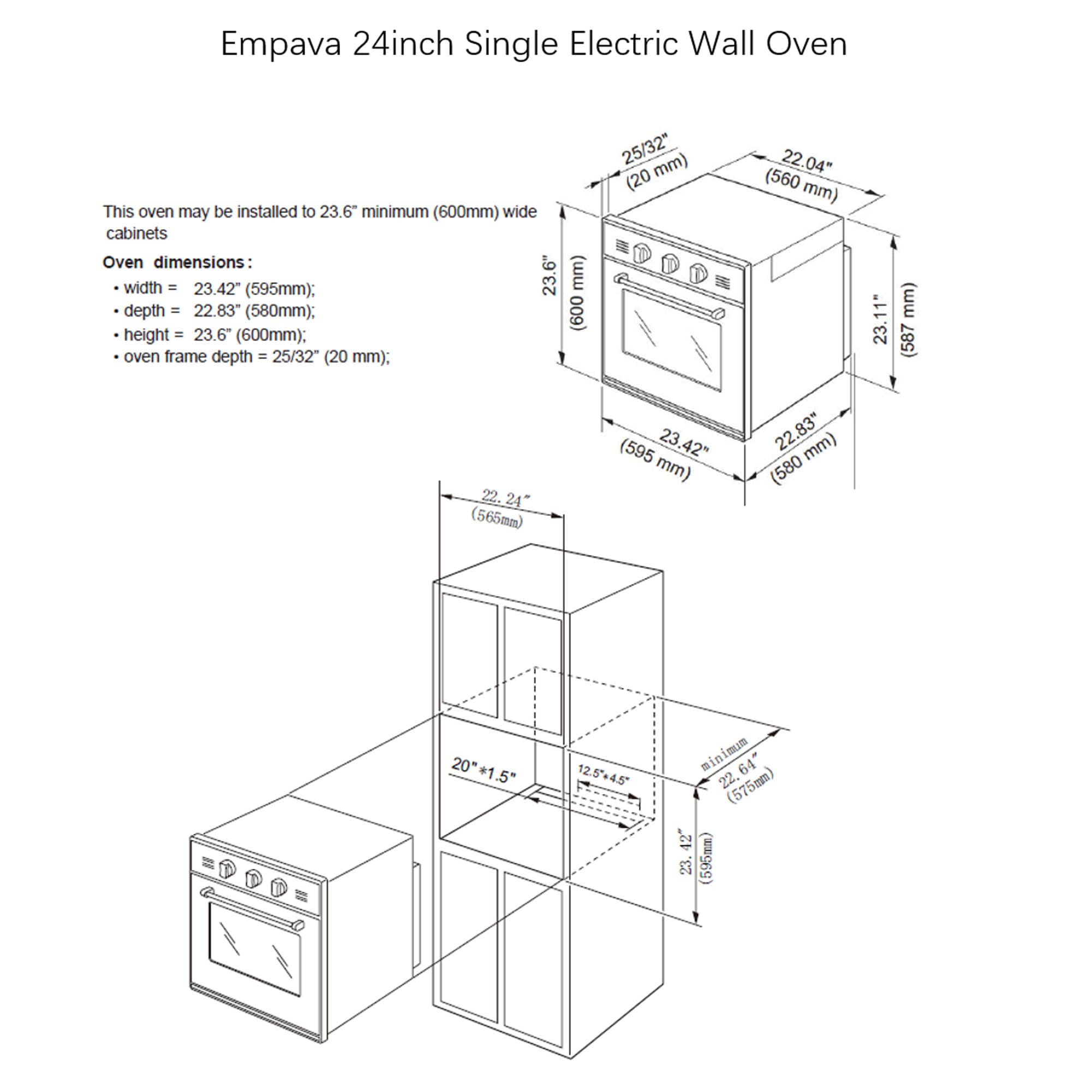 Horno de Pared Eléctrico de 24 pulgadas con Ventilador Individual (Acero Inoxidable) EPV-24WOC02