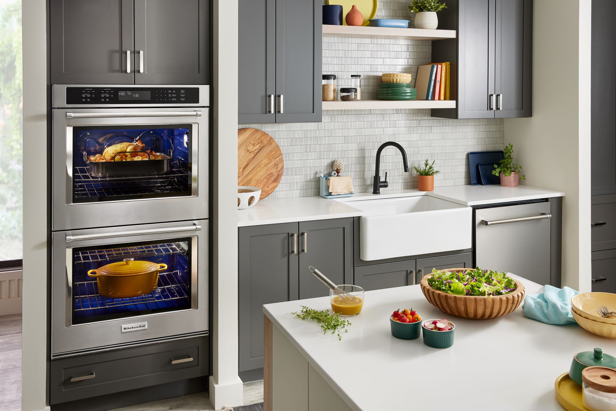 Horno eléctrico doble de pared de 30 pulgadas de KitchenAid con freidora de aire y autolimpieza (acero inoxidable con acabado PrintShield) KOED530PPS