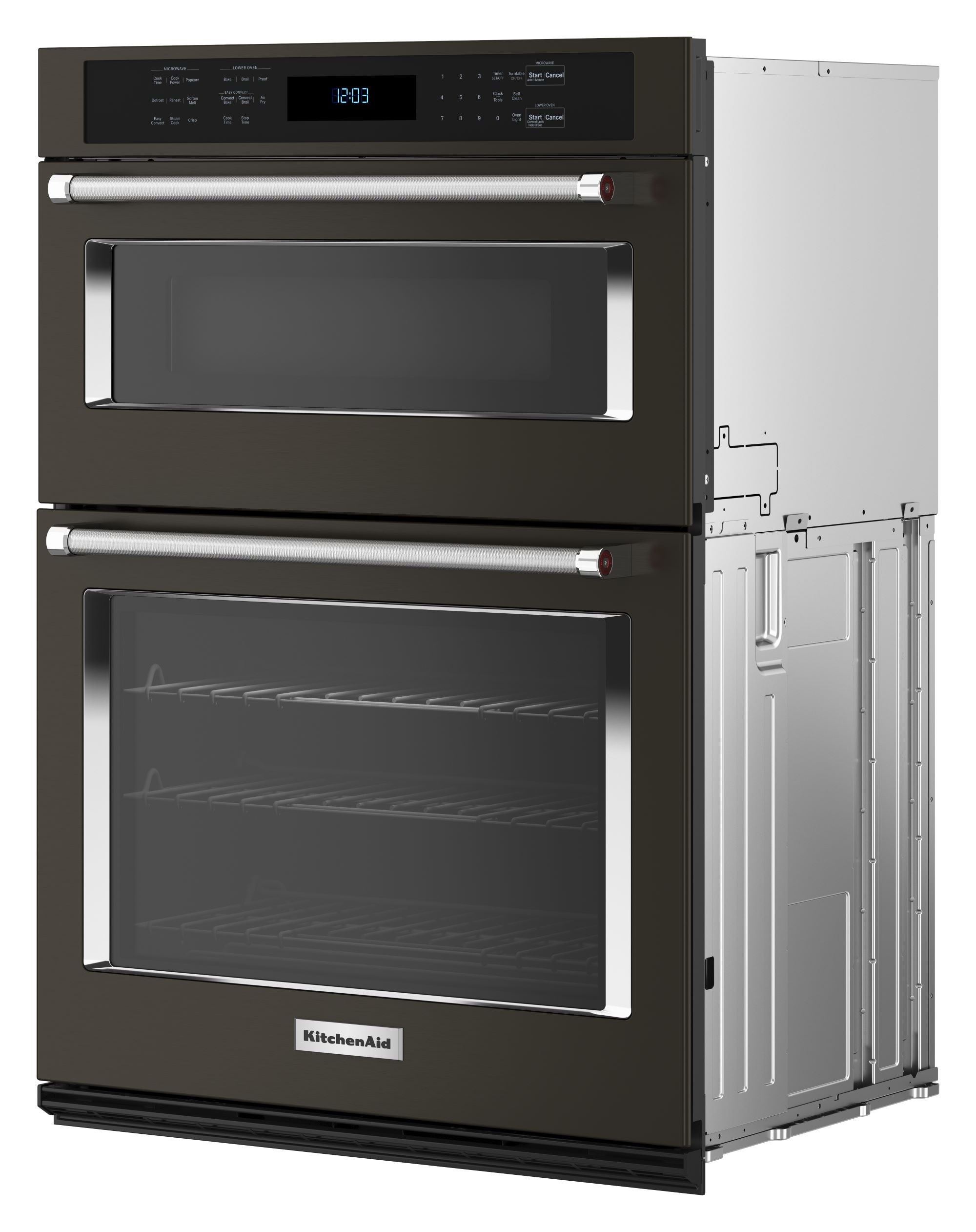Combo de Horno de Pared de Microondas con Freidora de Aire Autolimpiante de 30 pulgadas de KitchenAid (Acero Inoxidable Negro con Acabado PrintShield) KOEC530PBS
