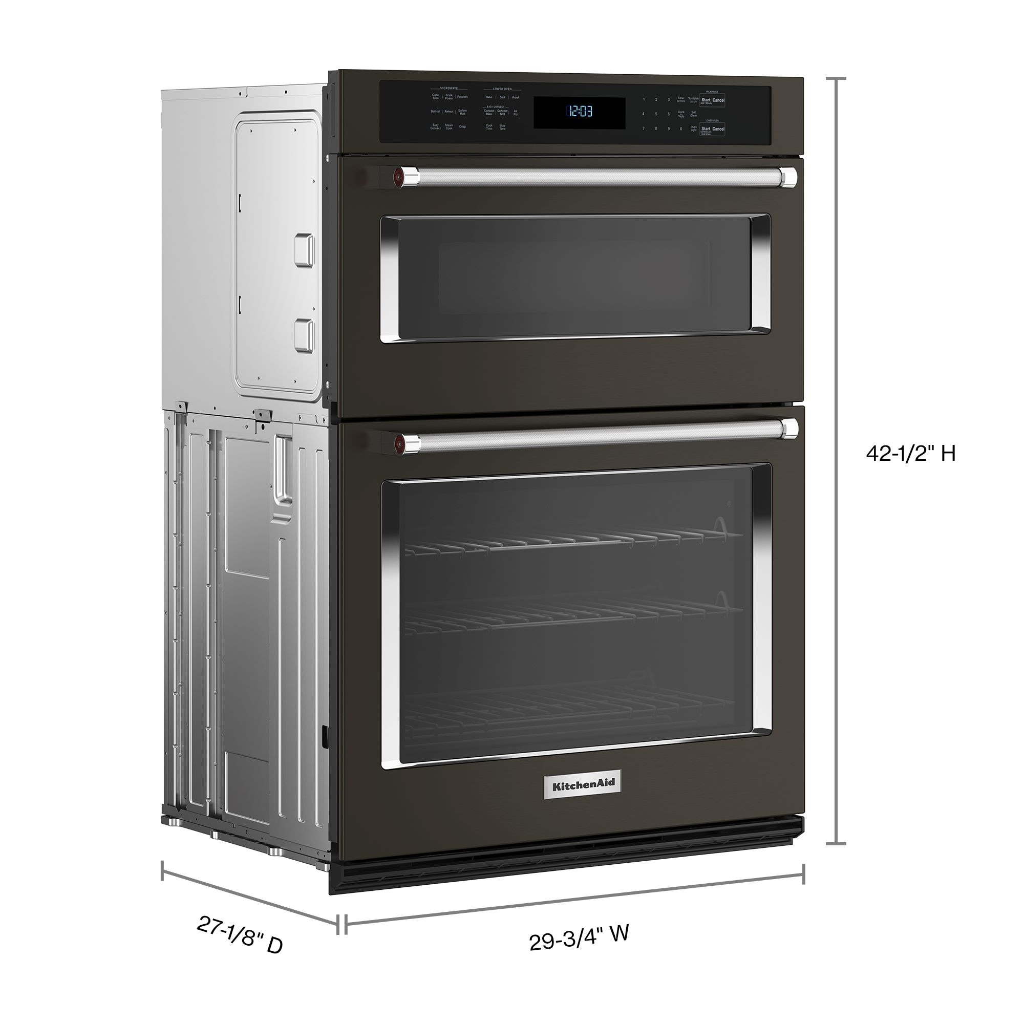 Combo de Horno de Pared de Microondas con Freidora de Aire Autolimpiante de 30 pulgadas de KitchenAid (Acero Inoxidable Negro con Acabado PrintShield) KOEC530PBS