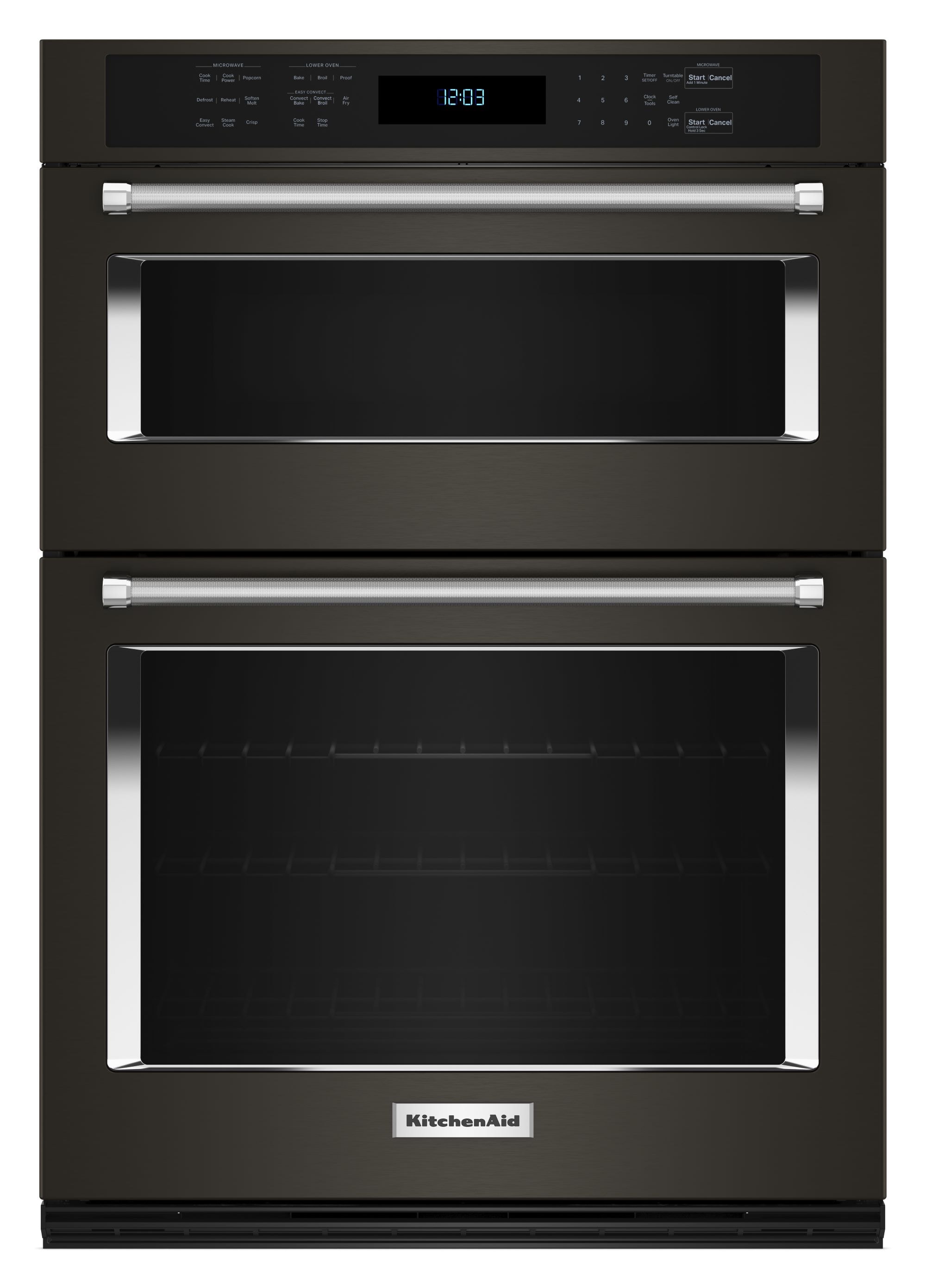 Combo de Horno de Pared de Microondas con Freidora de Aire Autolimpiante de 30 pulgadas de KitchenAid (Acero Inoxidable Negro con Acabado PrintShield) KOEC530PBS