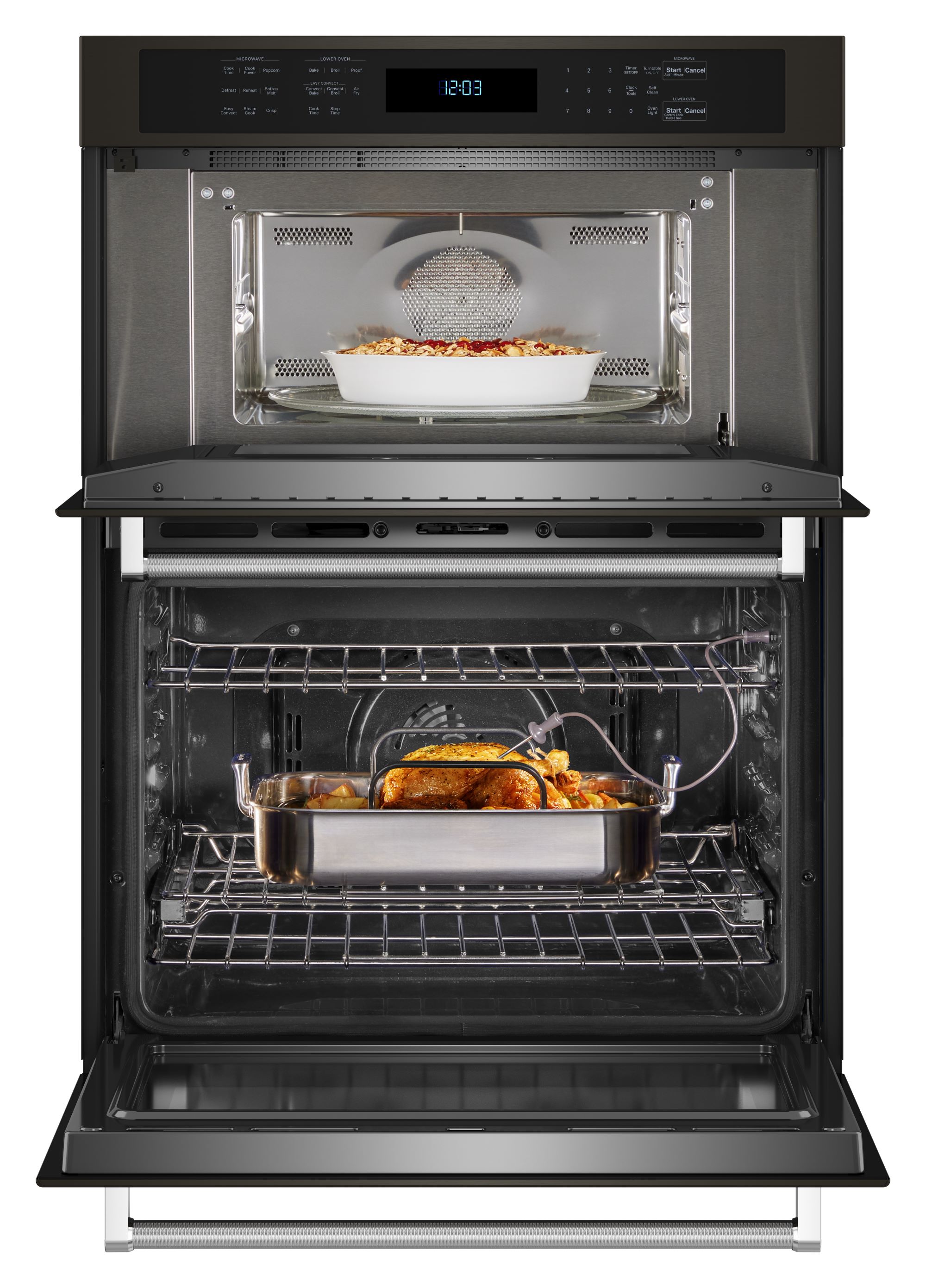 Combo de Horno de Pared de Microondas con Freidora de Aire Autolimpiante de 30 pulgadas de KitchenAid (Acero Inoxidable Negro con Acabado PrintShield) KOEC530PBS