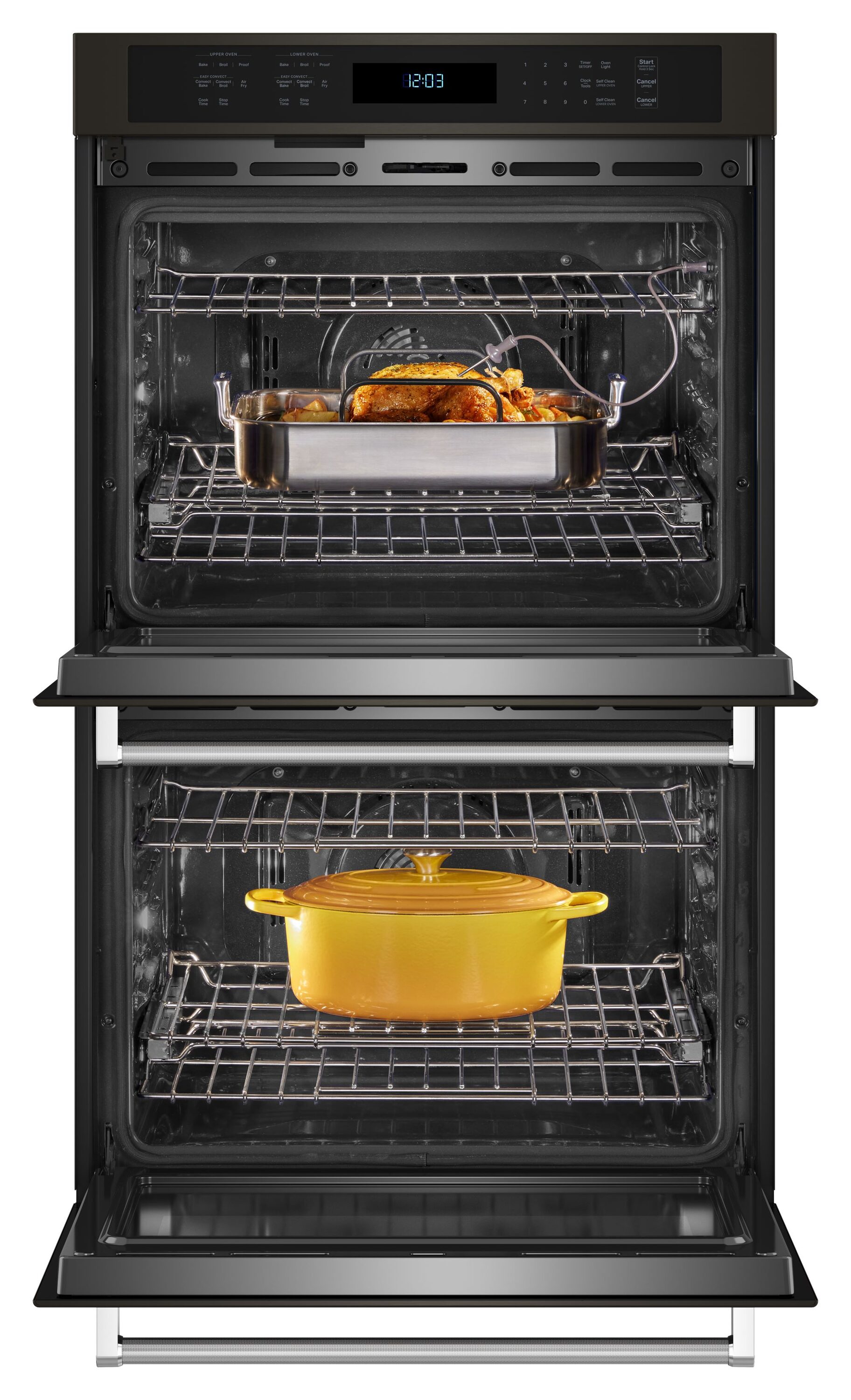 Horno de pared eléctrico doble de 30 pulgadas de KitchenAid con función de freír al aire y autolimpieza (negro acero inoxidable con acabado PrintShield) KOED530PBS