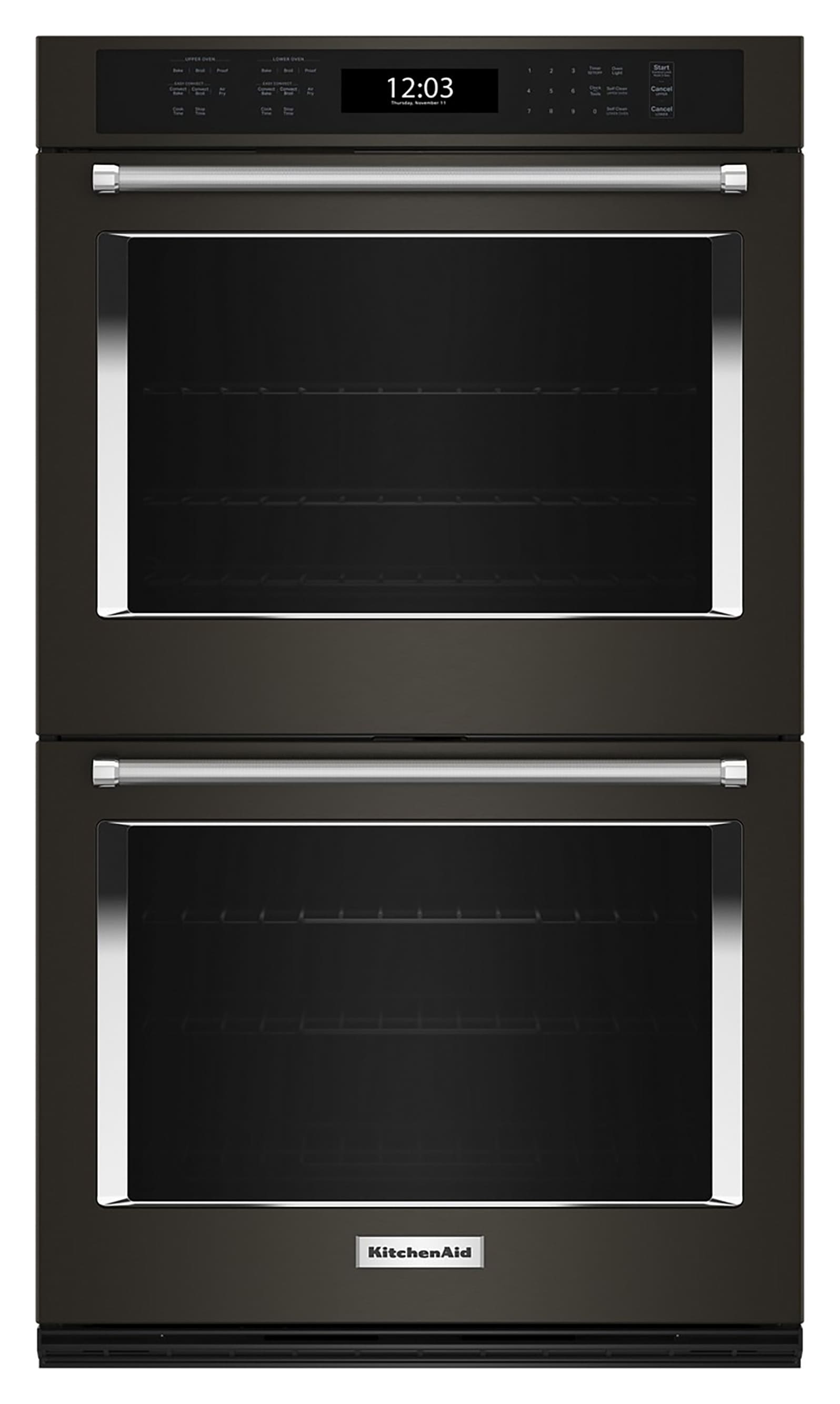 Horno de pared eléctrico doble de 30 pulgadas de KitchenAid con función de freír al aire y autolimpieza (negro acero inoxidable con acabado PrintShield) KOED530PBS