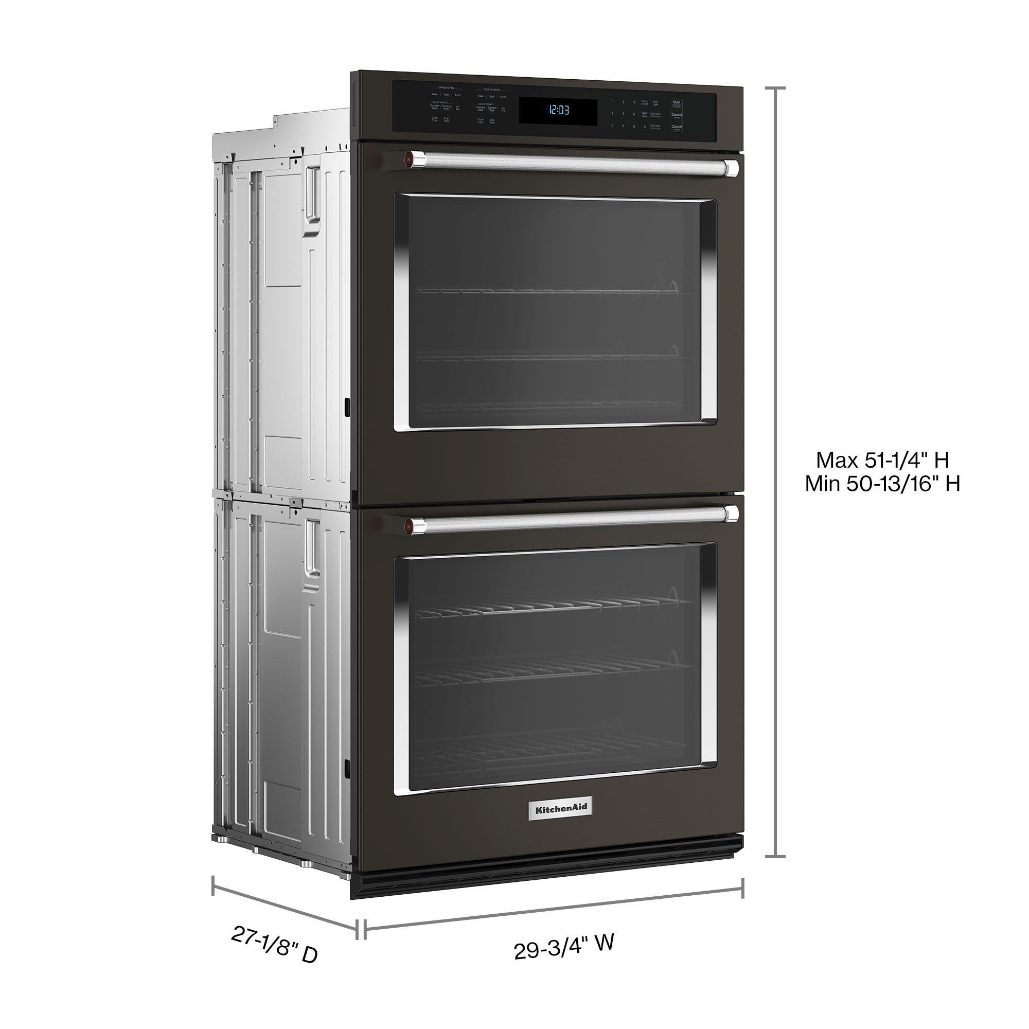 Horno de pared eléctrico doble de 30 pulgadas de KitchenAid con función de freír al aire y autolimpieza (negro acero inoxidable con acabado PrintShield) KOED530PBS