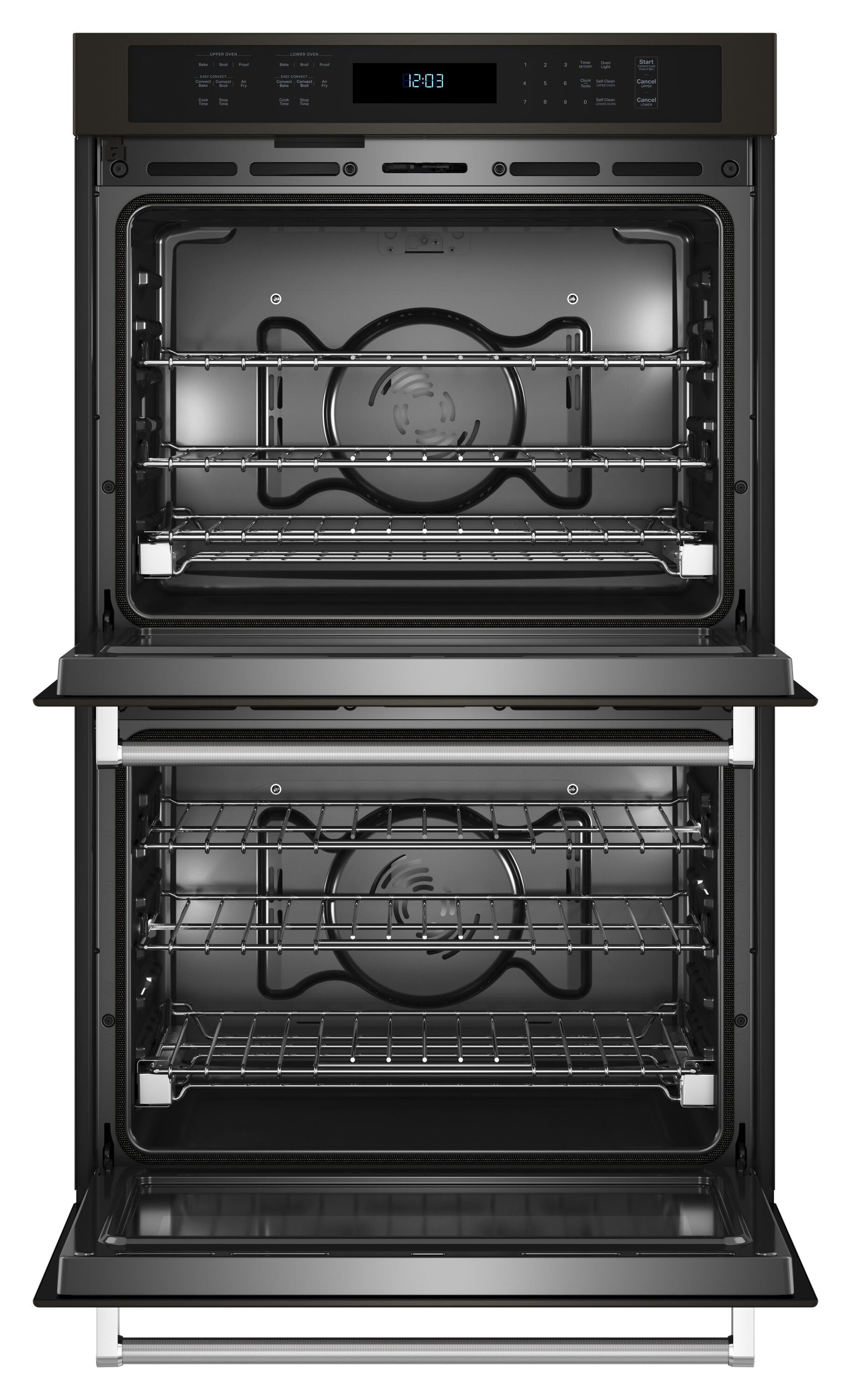 Horno de pared eléctrico doble de 30 pulgadas de KitchenAid con función de freír al aire y autolimpieza (negro acero inoxidable con acabado PrintShield) KOED530PBS