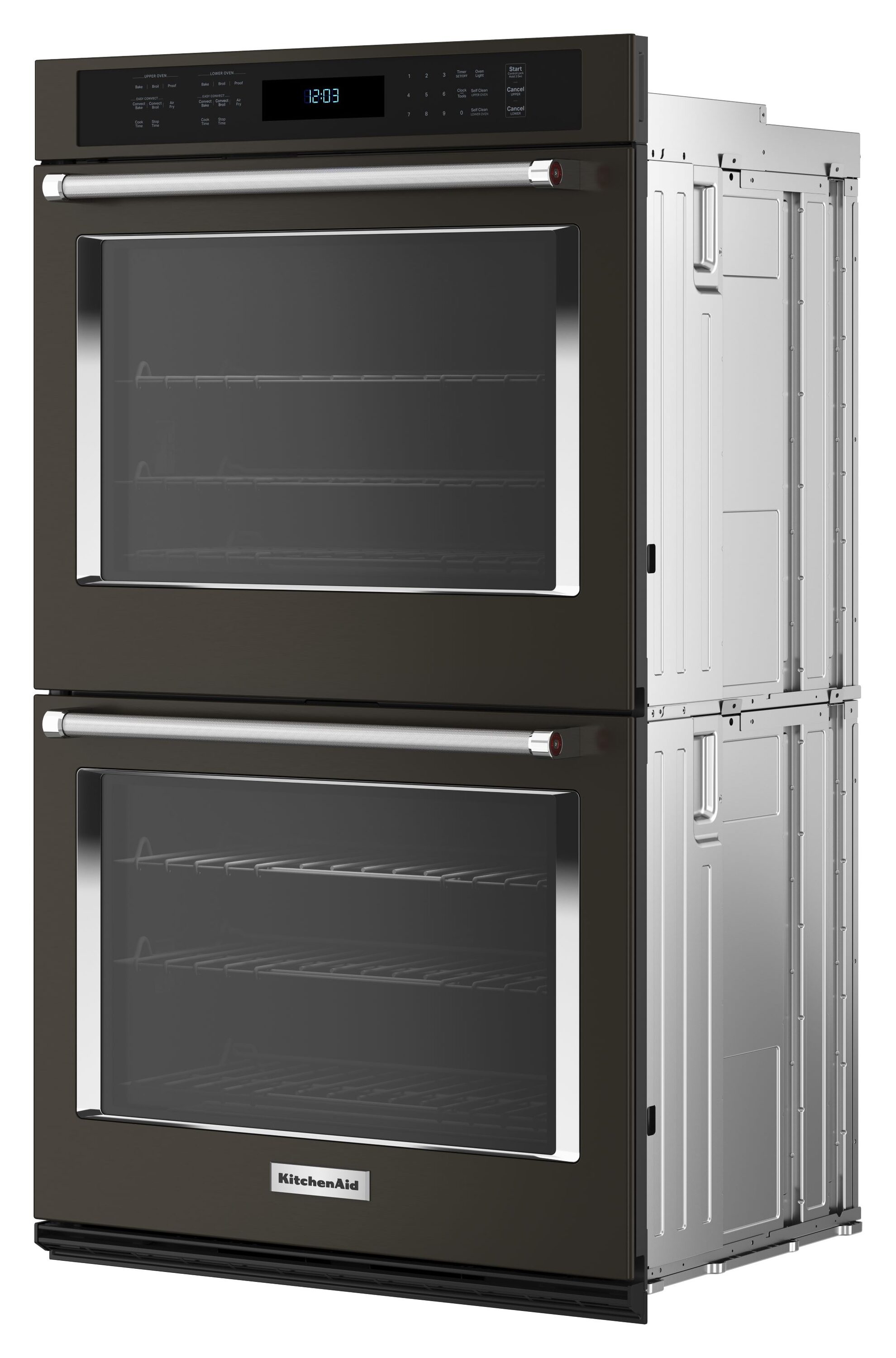 Horno de pared eléctrico doble de 30 pulgadas de KitchenAid con función de freír al aire y autolimpieza (negro acero inoxidable con acabado PrintShield) KOED530PBS