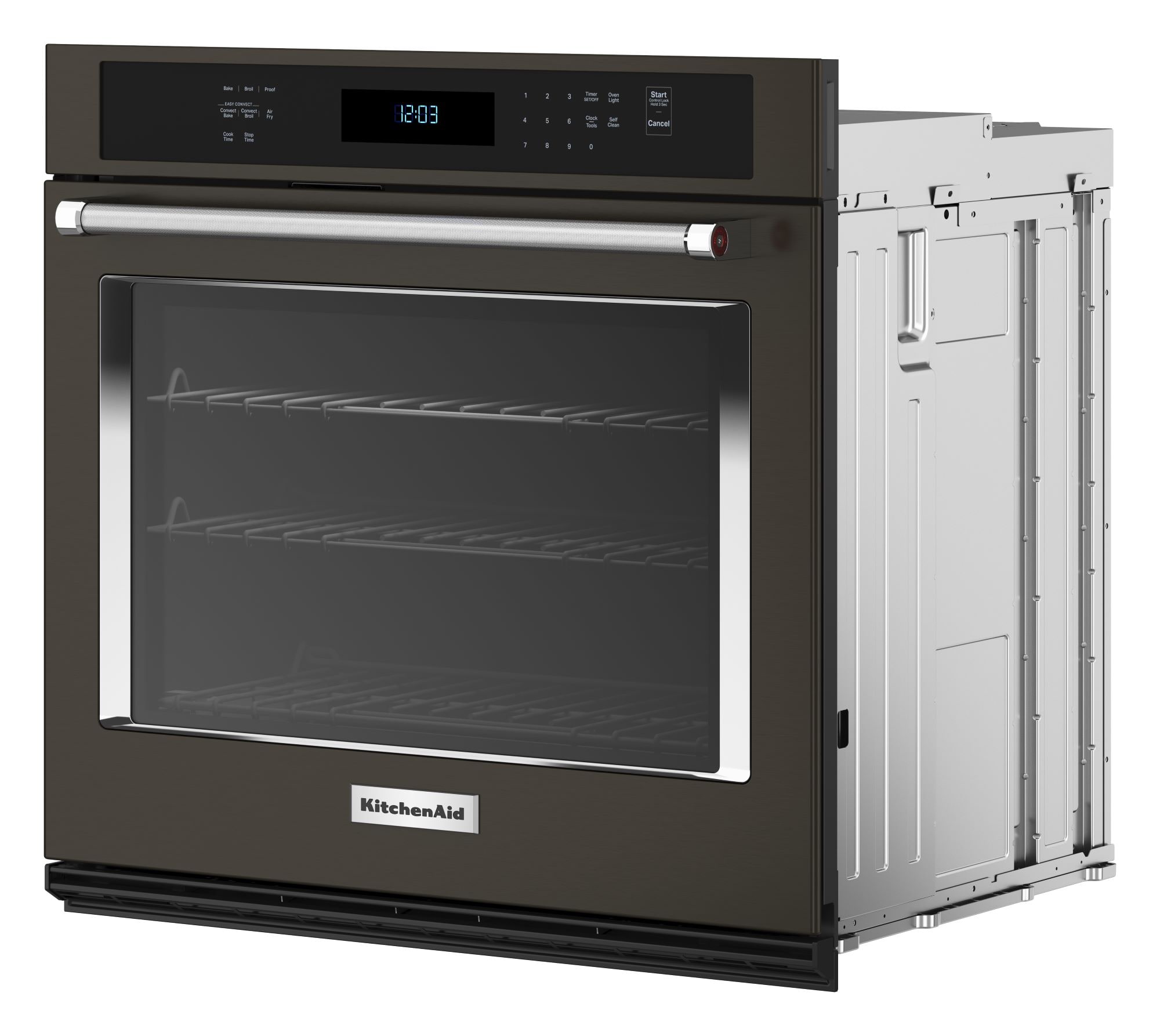 Horno de pared eléctrico KitchenAid de 30 pulgadas con función de freír al aire, ventilador único y autolimpieza (Acero inoxidable negro con acabado PrintShield) KOES530PBS