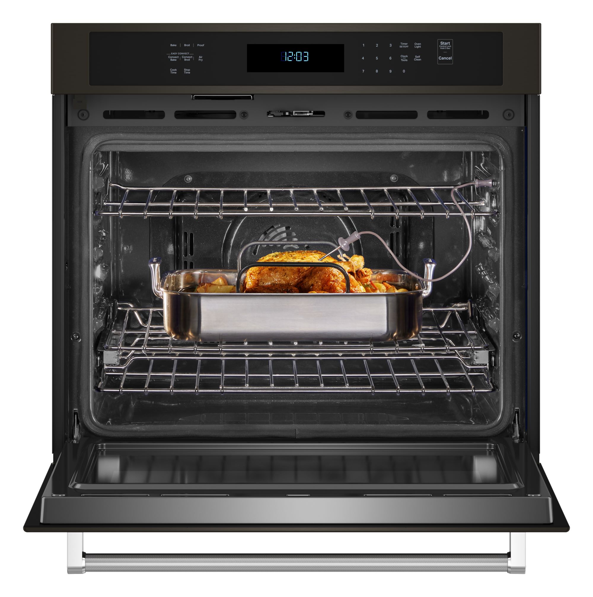 Horno de pared eléctrico KitchenAid de 30 pulgadas con función de freír al aire, ventilador único y autolimpieza (Acero inoxidable negro con acabado PrintShield) KOES530PBS