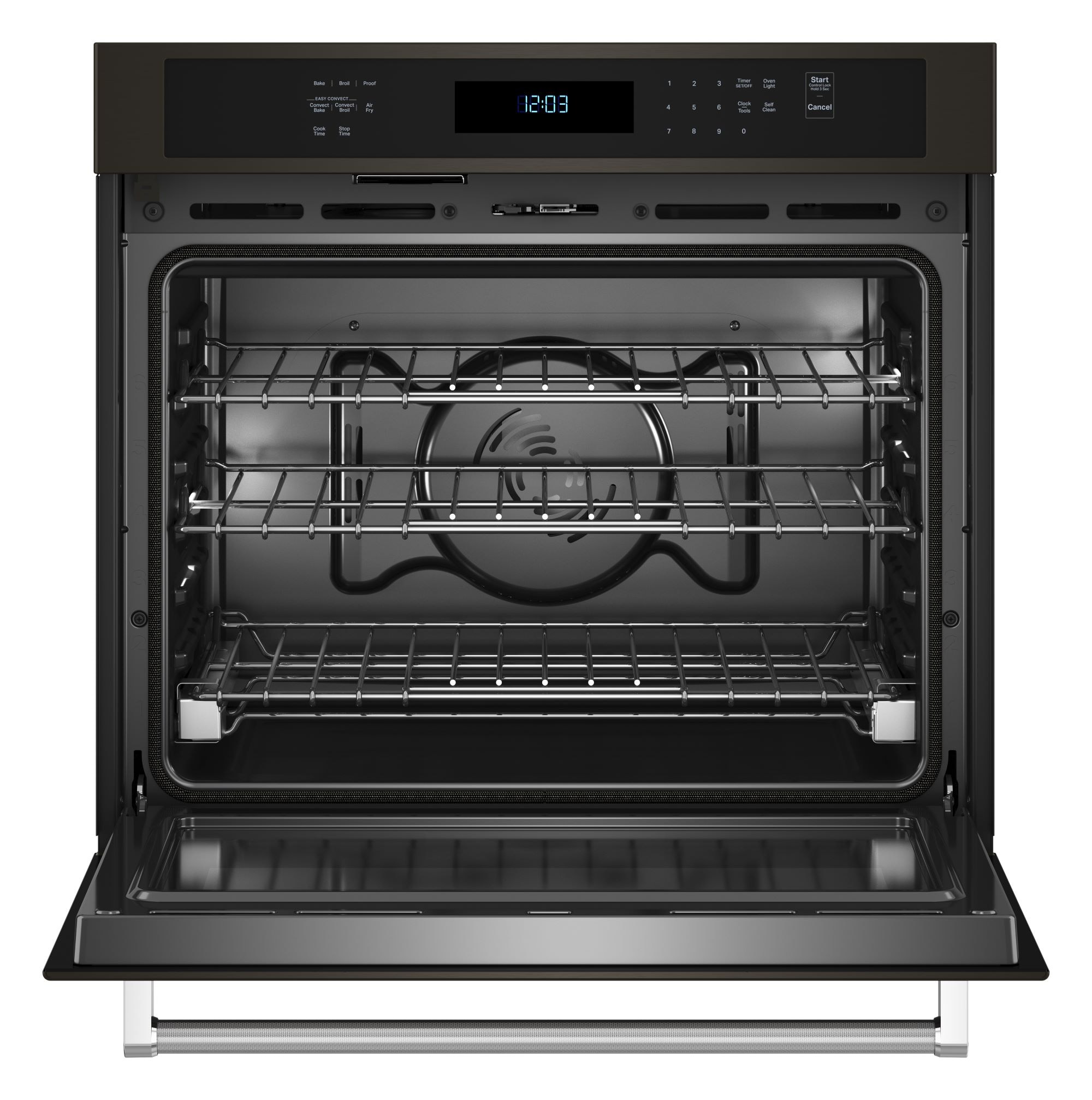 Horno de pared eléctrico KitchenAid de 30 pulgadas con función de freír al aire, ventilador único y autolimpieza (Acero inoxidable negro con acabado PrintShield) KOES530PBS