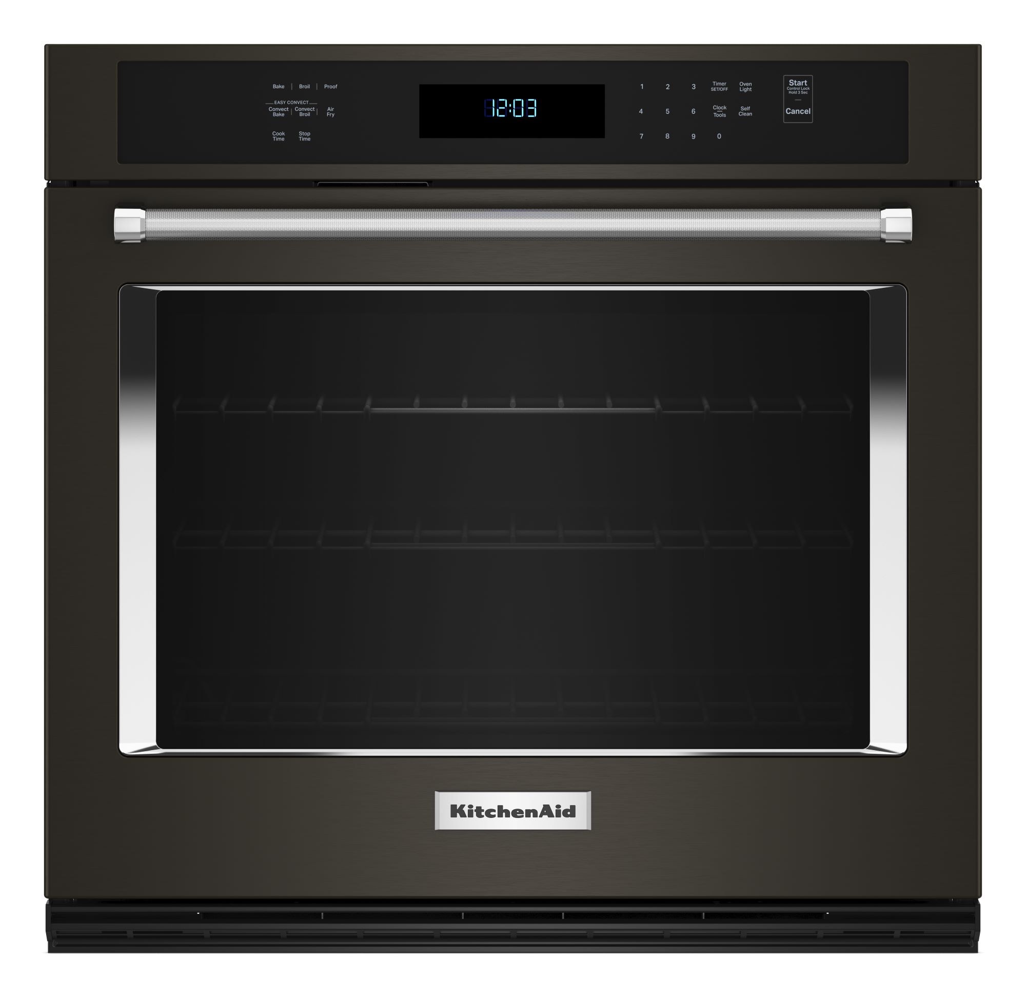 Horno de pared eléctrico KitchenAid de 30 pulgadas con función de freír al aire, ventilador único y autolimpieza (Acero inoxidable negro con acabado PrintShield) KOES530PBS