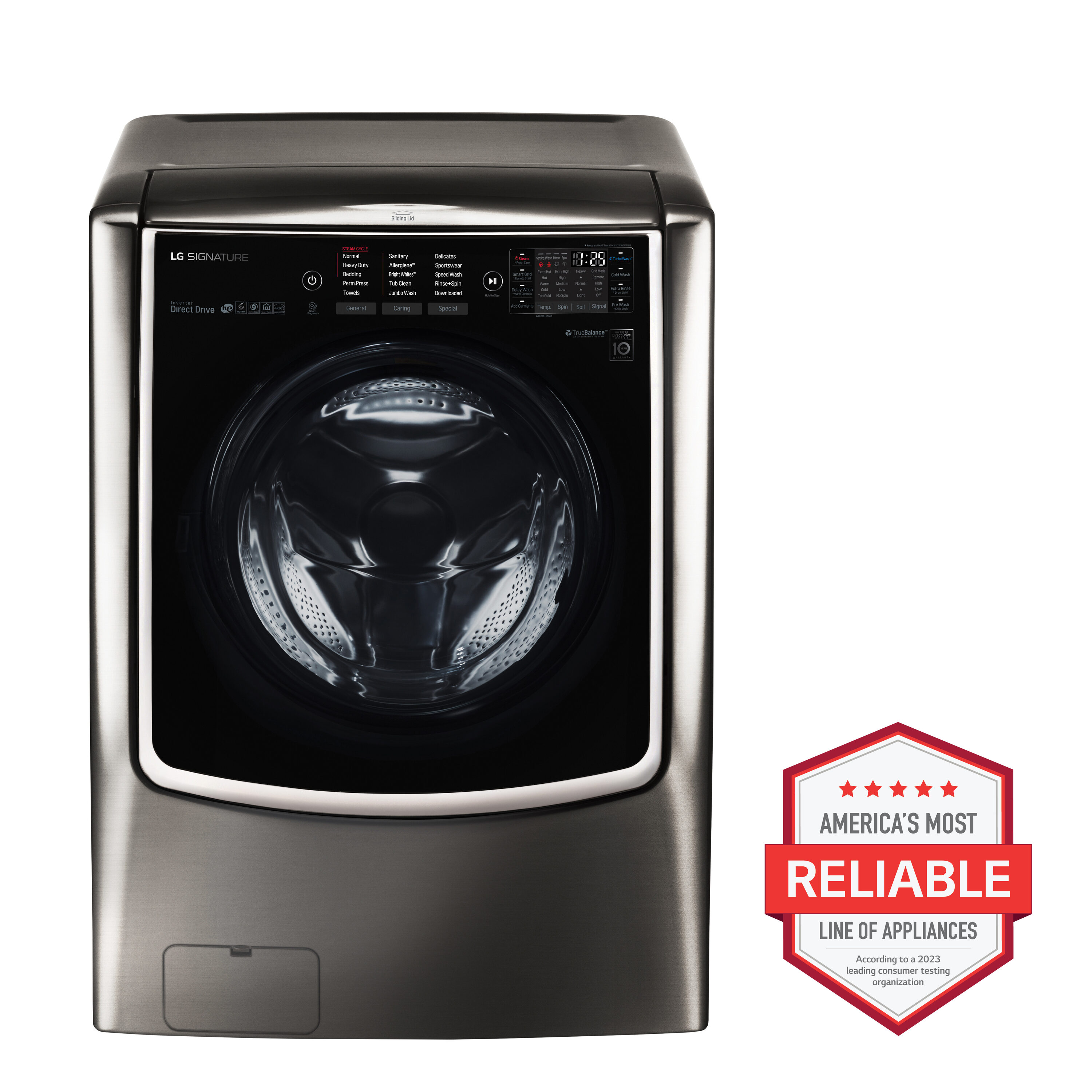 Lavadora Frontal LG SIGNATURE TWINWash de Alta Eficiencia con Ciclo de Vapor Inteligente de 5.8 pies cúbicos (Acero Inoxidable Negro) ENERGY STAR WM9500HKA