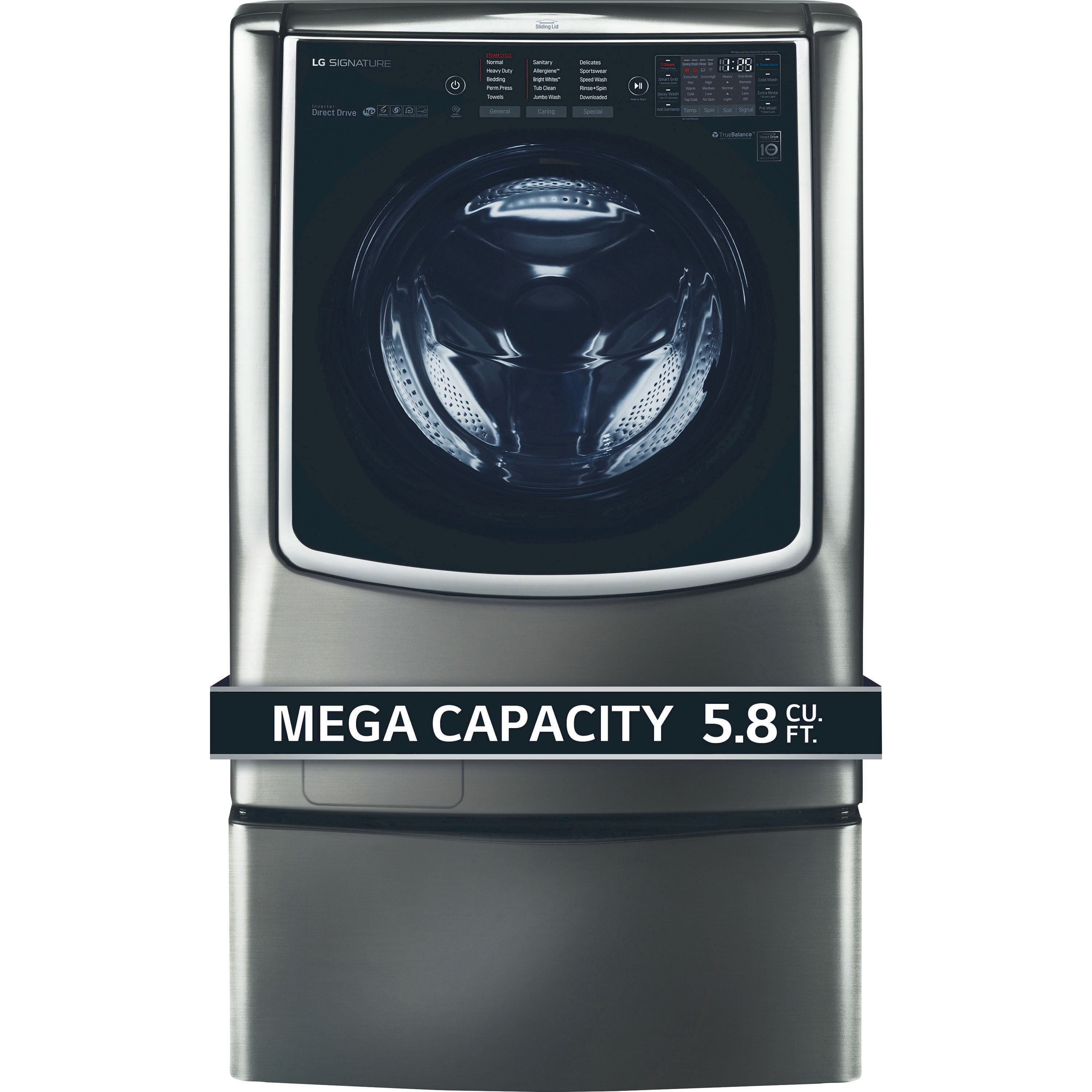 Lavadora Frontal LG SIGNATURE TWINWash de Alta Eficiencia con Ciclo de Vapor Inteligente de 5.8 pies cúbicos (Acero Inoxidable Negro) ENERGY STAR WM9500HKA