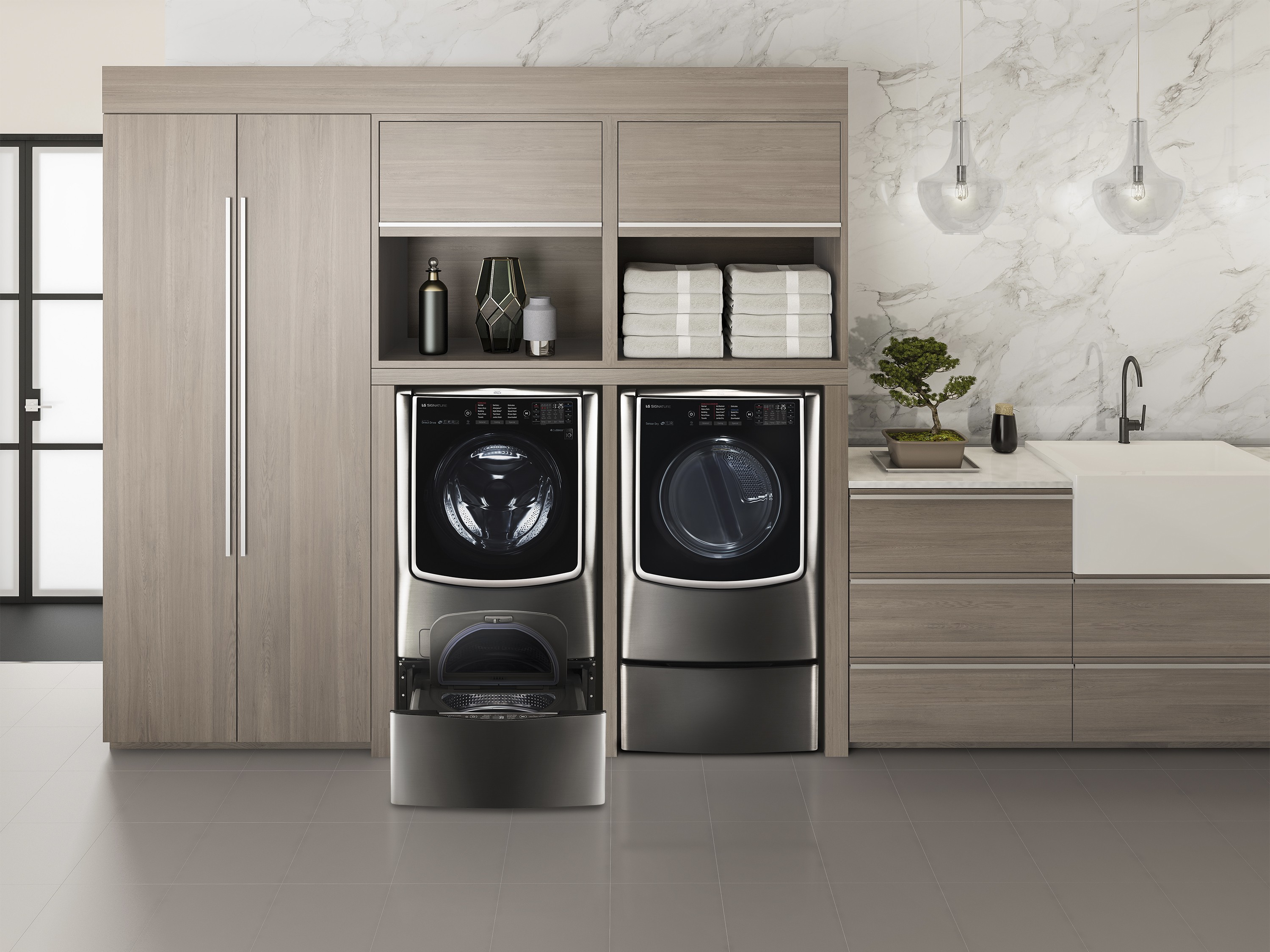 Lavadora Frontal LG SIGNATURE TWINWash de Alta Eficiencia con Ciclo de Vapor Inteligente de 5.8 pies cúbicos (Acero Inoxidable Negro) ENERGY STAR WM9500HKA