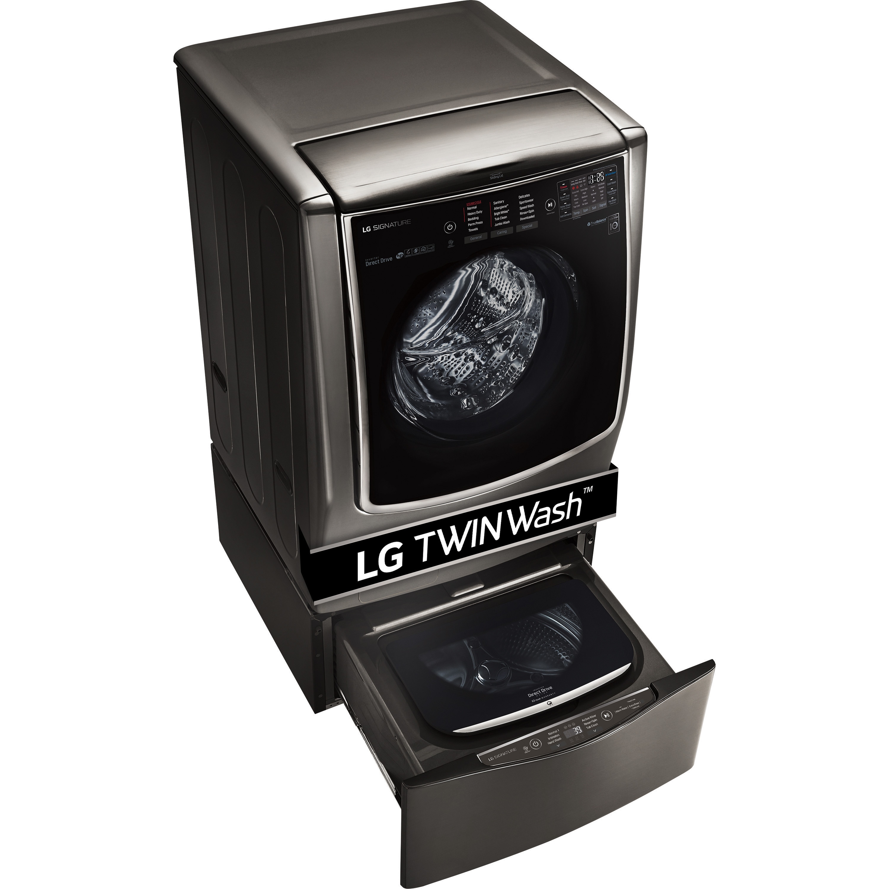 Lavadora Frontal LG SIGNATURE TWINWash de Alta Eficiencia con Ciclo de Vapor Inteligente de 5.8 pies cúbicos (Acero Inoxidable Negro) ENERGY STAR WM9500HKA
