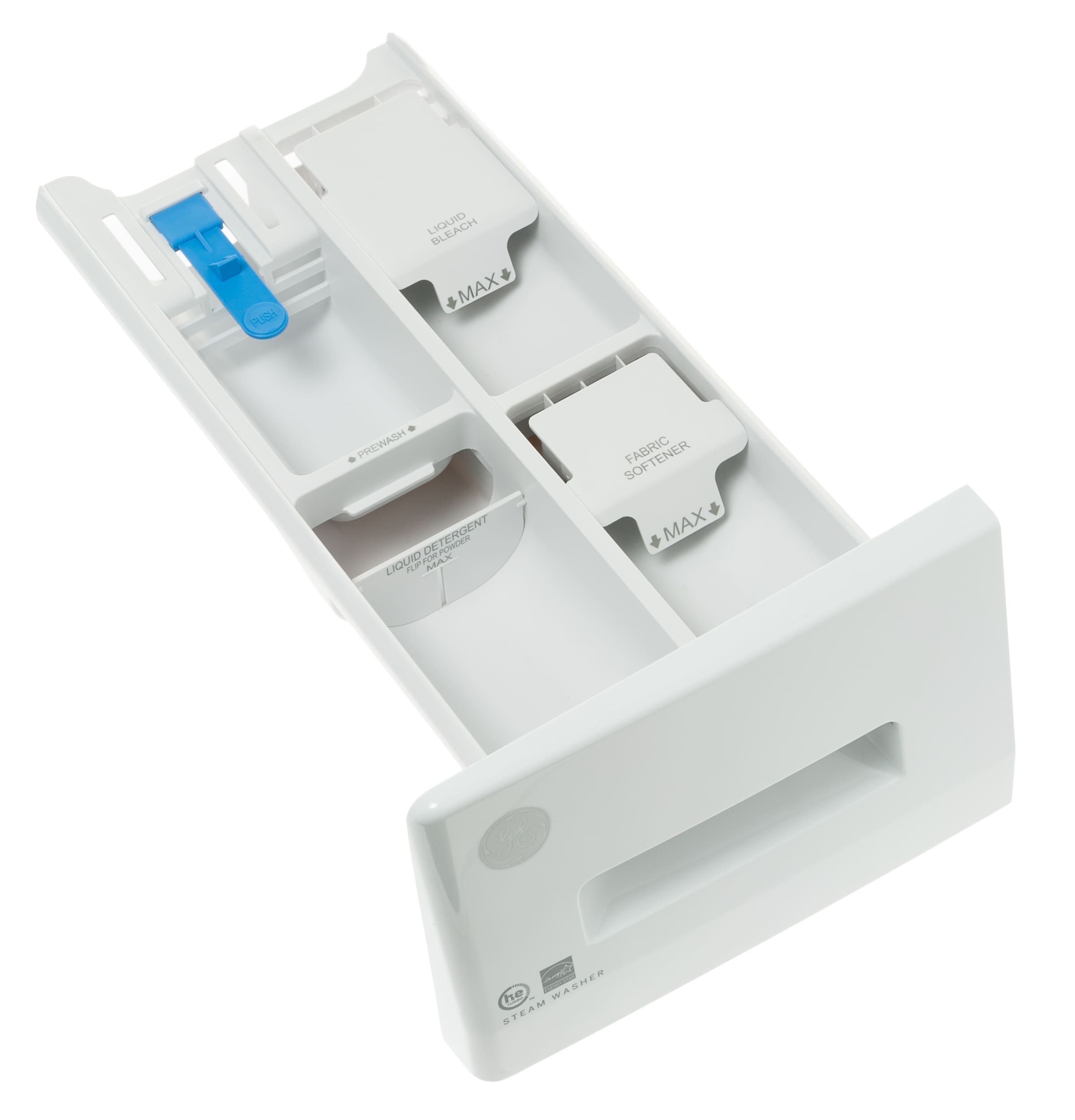 Lavadora de carga frontal apilable de alta eficiencia con ciclo de vapor GE de 2.4 pies cúbicos (Blanca) con certificación ENERGY STAR GFW148SSMWW