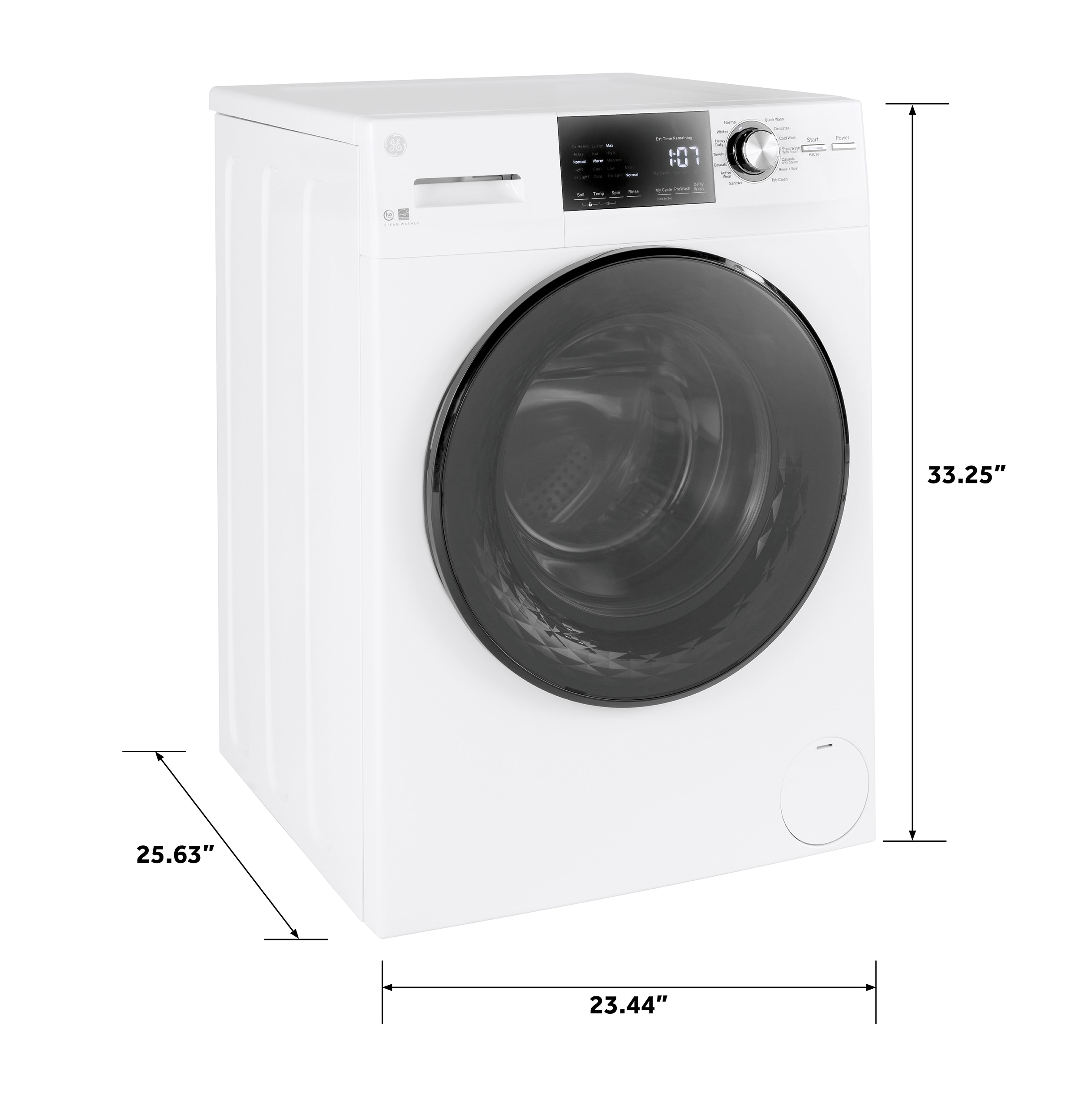 Lavadora de carga frontal apilable de alta eficiencia con ciclo de vapor GE de 2.4 pies cúbicos (Blanca) con certificación ENERGY STAR GFW148SSMWW