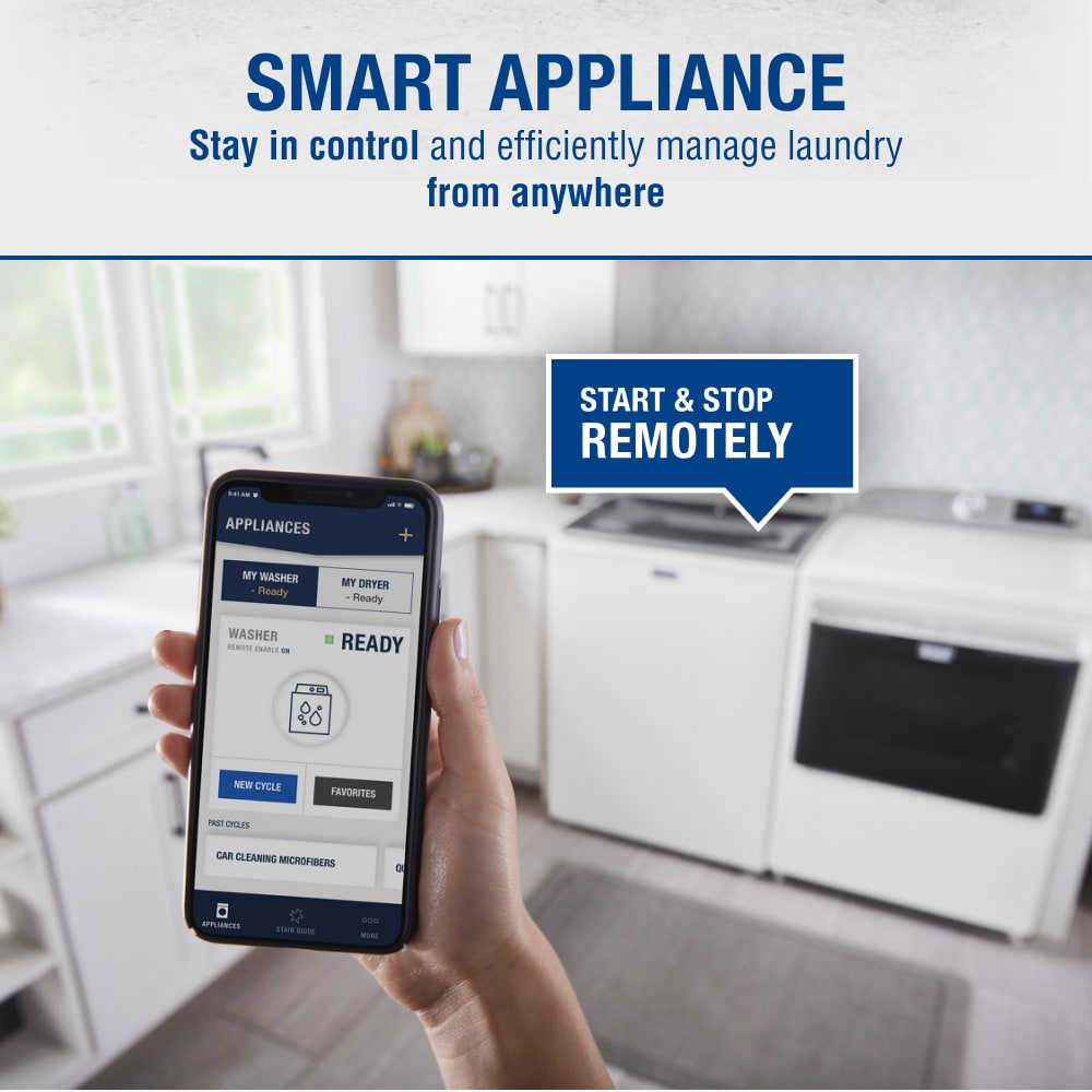 Lavadora de carga superior de alta eficiencia de 4.7 pies cúbicos con agitador y compatible con tecnología inteligente (blanca) MVW6230HW de Maytag