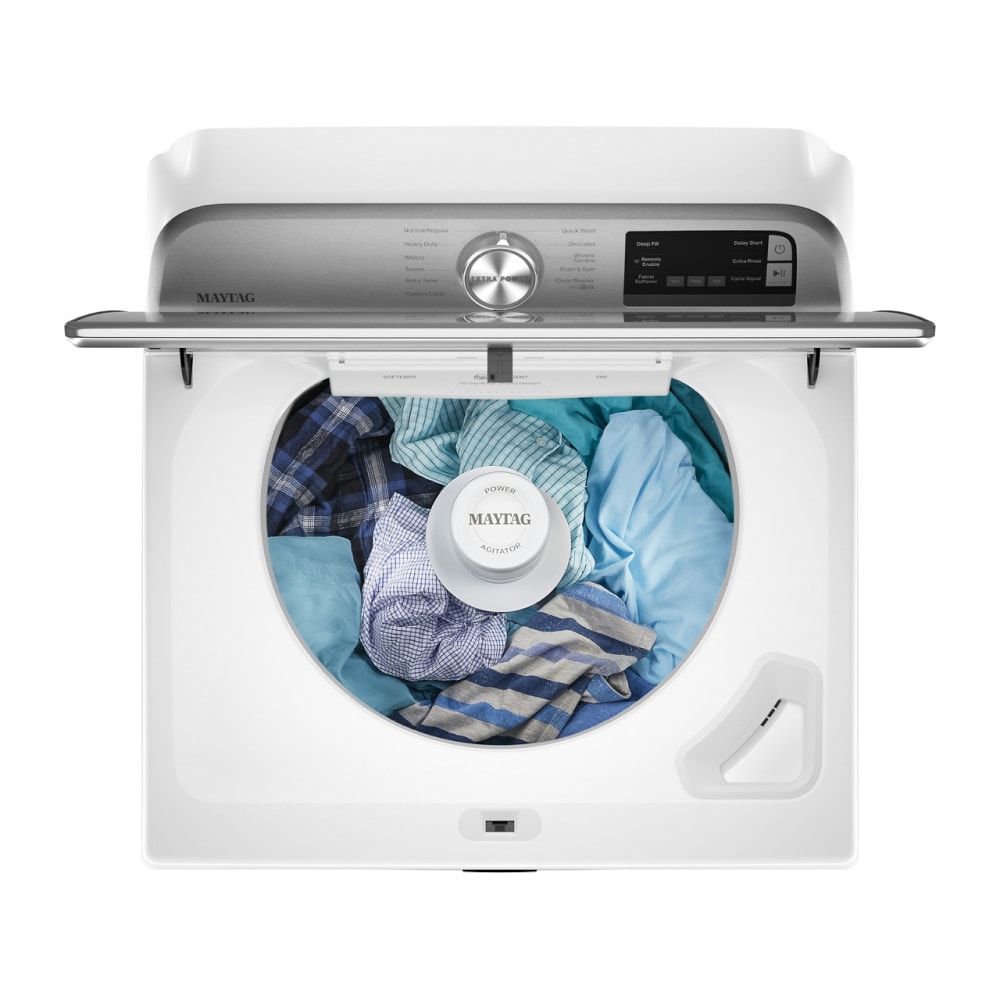 Lavadora de carga superior de alta eficiencia de 4.7 pies cúbicos con agitador y compatible con tecnología inteligente (blanca) MVW6230HW de Maytag
