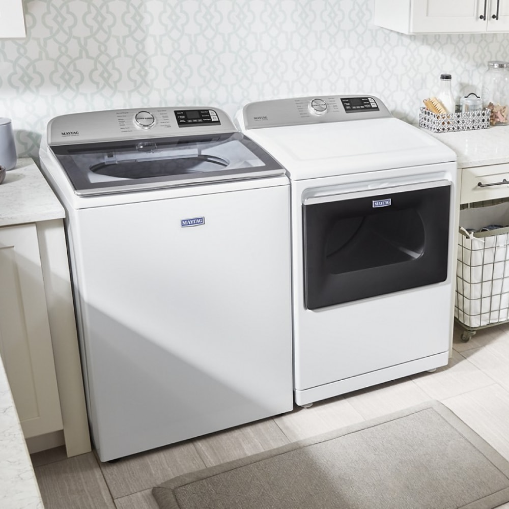 Lavadora de carga superior compatible con Smart de alta eficiencia de 5.3 pies cúbicos de Maytag (Blanca) ENERGY STAR MVW7232HW