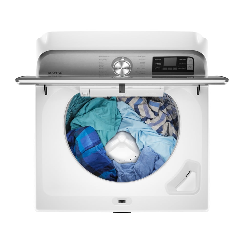 Lavadora de carga superior compatible con Smart de alta eficiencia de 5.3 pies cúbicos de Maytag (Blanca) ENERGY STAR MVW7232HW