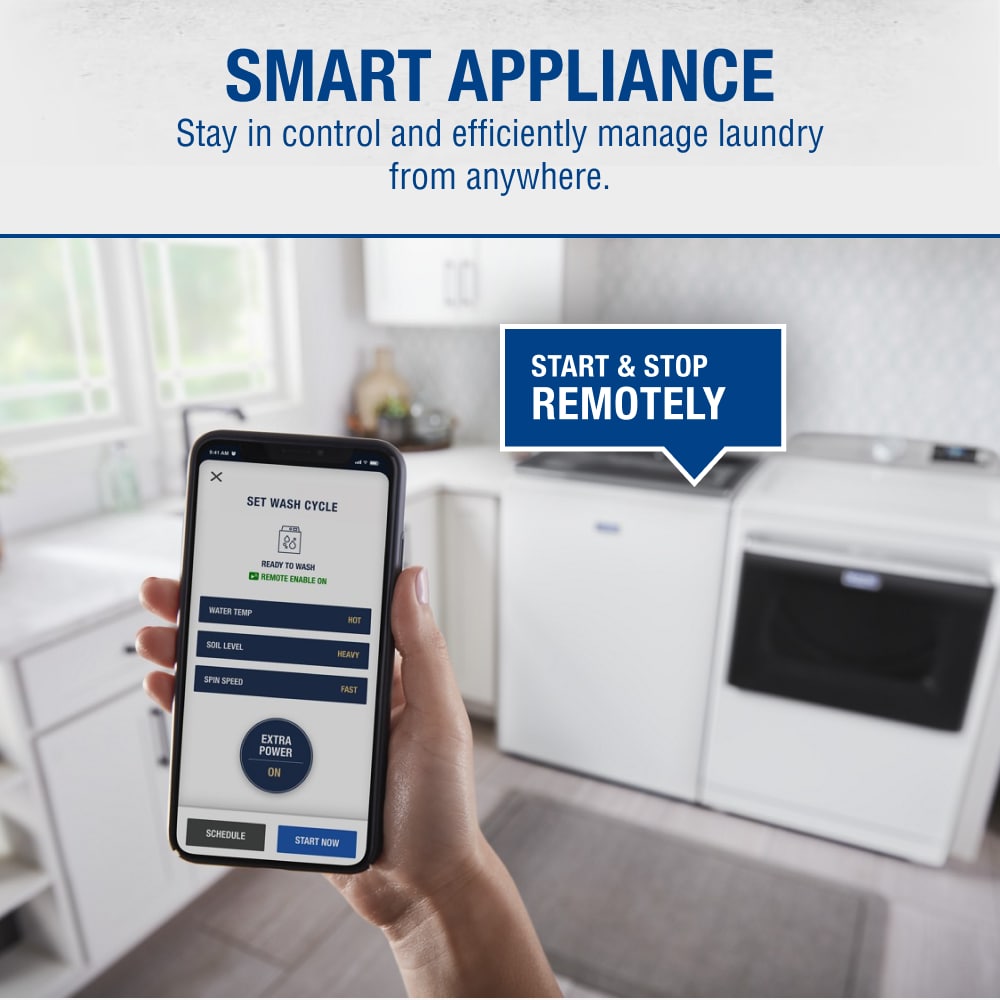 Lavadora de carga superior compatible con Smart de alta eficiencia de 5.3 pies cúbicos de Maytag (Blanca) ENERGY STAR MVW7232HW