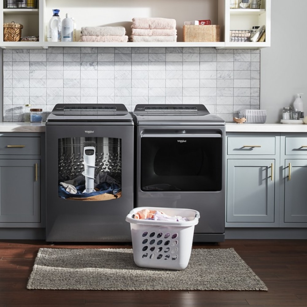 Lavadora de carga superior Whirlpool inteligente con capacidad para 5.3 pies cúbicos, eficiencia alta con agitador e impulsor Smart Compatible (sombra de cromo) CERTIFICADO ENERGY STAR WTW8127LC