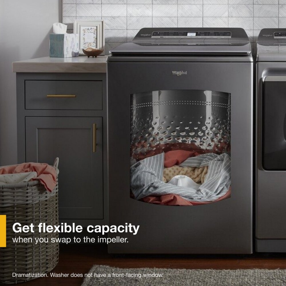 Lavadora de carga superior Whirlpool inteligente con capacidad para 5.3 pies cúbicos, eficiencia alta con agitador e impulsor Smart Compatible (sombra de cromo) CERTIFICADO ENERGY STAR WTW8127LC