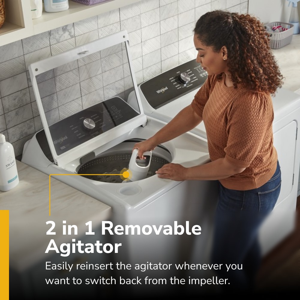 Lavadora de carga superior con agitador y agitador removible de 4.7 pies cúbicos de alta eficiencia Whirlpool Customize Washes 2 en 1 (Blanco) WTW5057LW