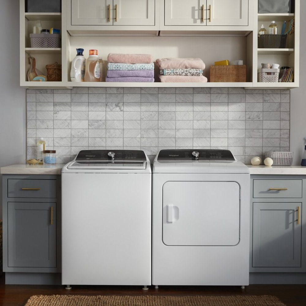 Lavadora de carga superior con agitador y agitador removible de 4.7 pies cúbicos de alta eficiencia Whirlpool Customize Washes 2 en 1 (Blanco) WTW5057LW