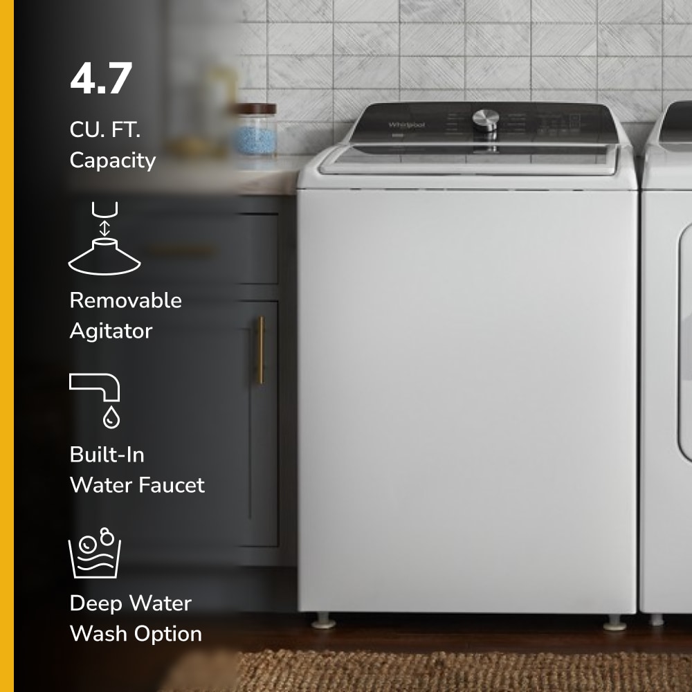 Lavadora de carga superior con agitador y agitador removible de 4.7 pies cúbicos de alta eficiencia Whirlpool Customize Washes 2 en 1 (Blanco) WTW5057LW