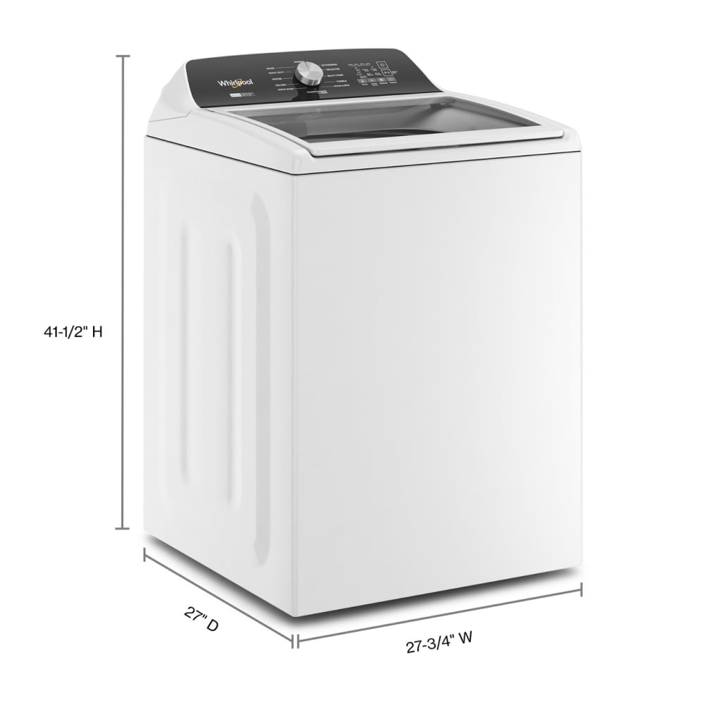 Lavadora de carga superior con agitador y agitador removible de 4.7 pies cúbicos de alta eficiencia Whirlpool Customize Washes 2 en 1 (Blanco) WTW5057LW