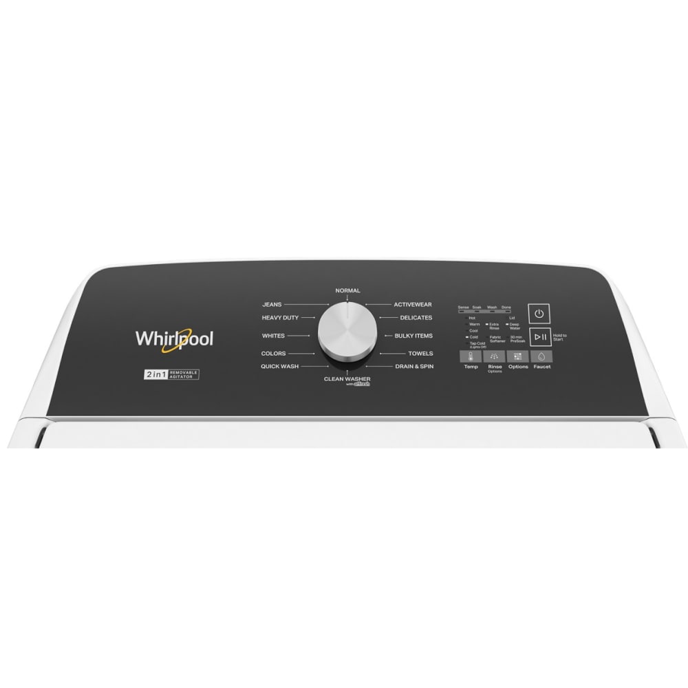 Lavadora de carga superior con agitador y agitador removible de 4.7 pies cúbicos de alta eficiencia Whirlpool Customize Washes 2 en 1 (Blanco) WTW5057LW