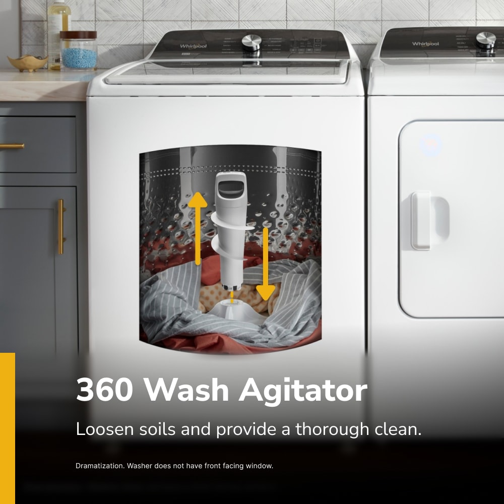 Lavadora de carga superior con agitador y agitador removible de 4.7 pies cúbicos de alta eficiencia Whirlpool Customize Washes 2 en 1 (Blanco) WTW5057LW