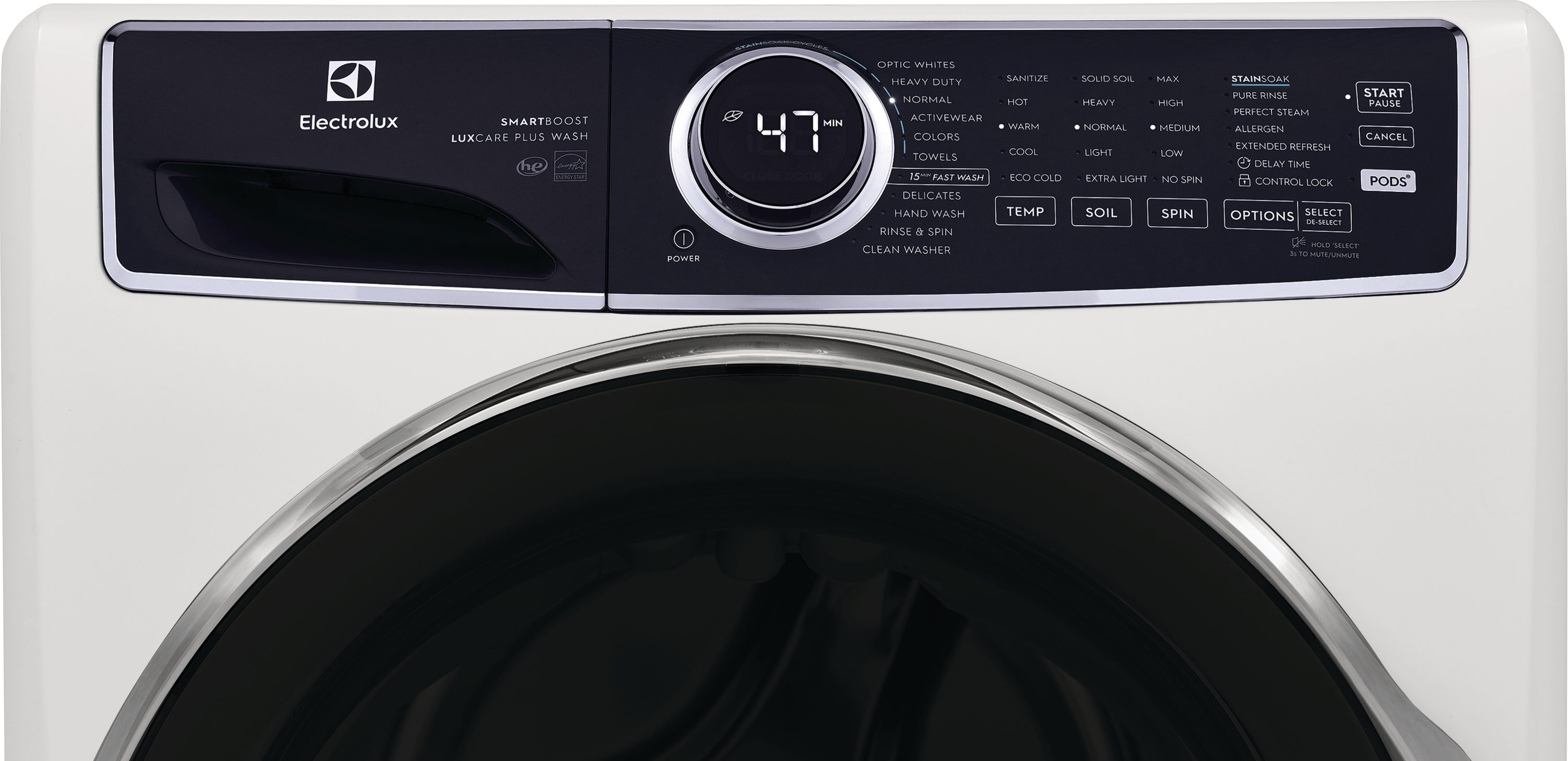 Lavadora de Carga Frontal Apilable de Alta Eficiencia Electrolux SmartBoost 4.5 pies cúbicos con Ciclo de Vapor (Blanco) ENERGY STAR ELFW7637AW