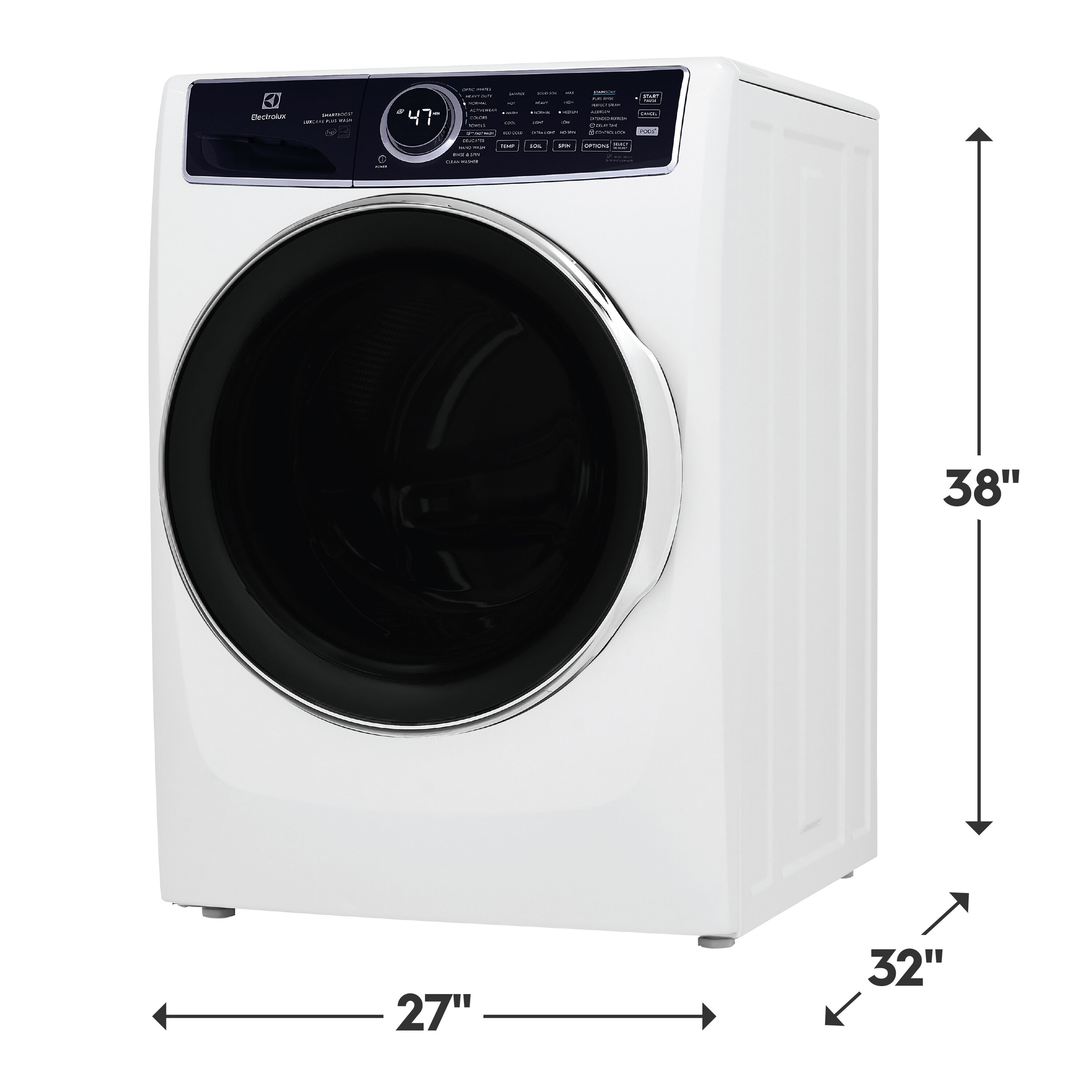 Lavadora de Carga Frontal Apilable de Alta Eficiencia Electrolux SmartBoost 4.5 pies cúbicos con Ciclo de Vapor (Blanco) ENERGY STAR ELFW7637AW