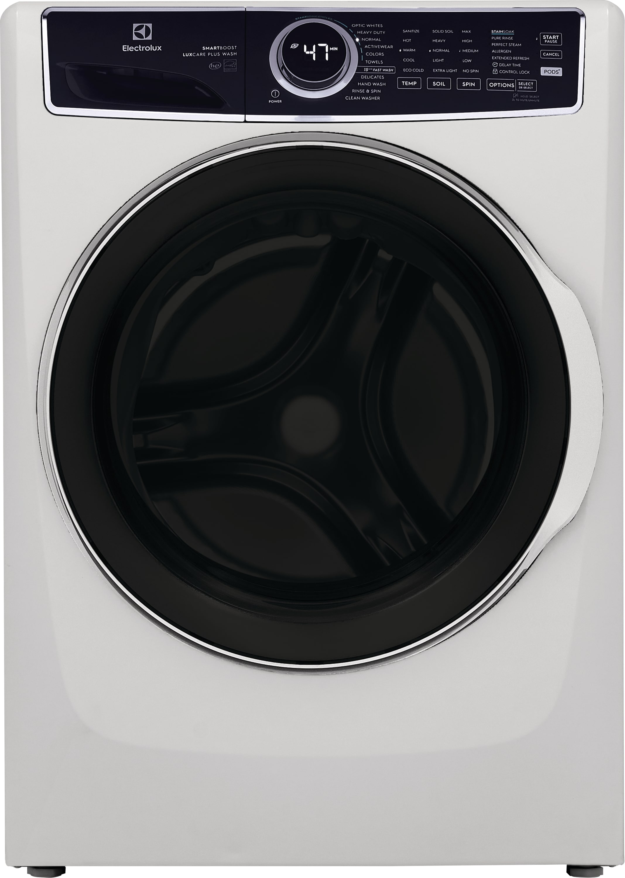 Lavadora de Carga Frontal Apilable de Alta Eficiencia Electrolux SmartBoost 4.5 pies cúbicos con Ciclo de Vapor (Blanco) ENERGY STAR ELFW7637AW