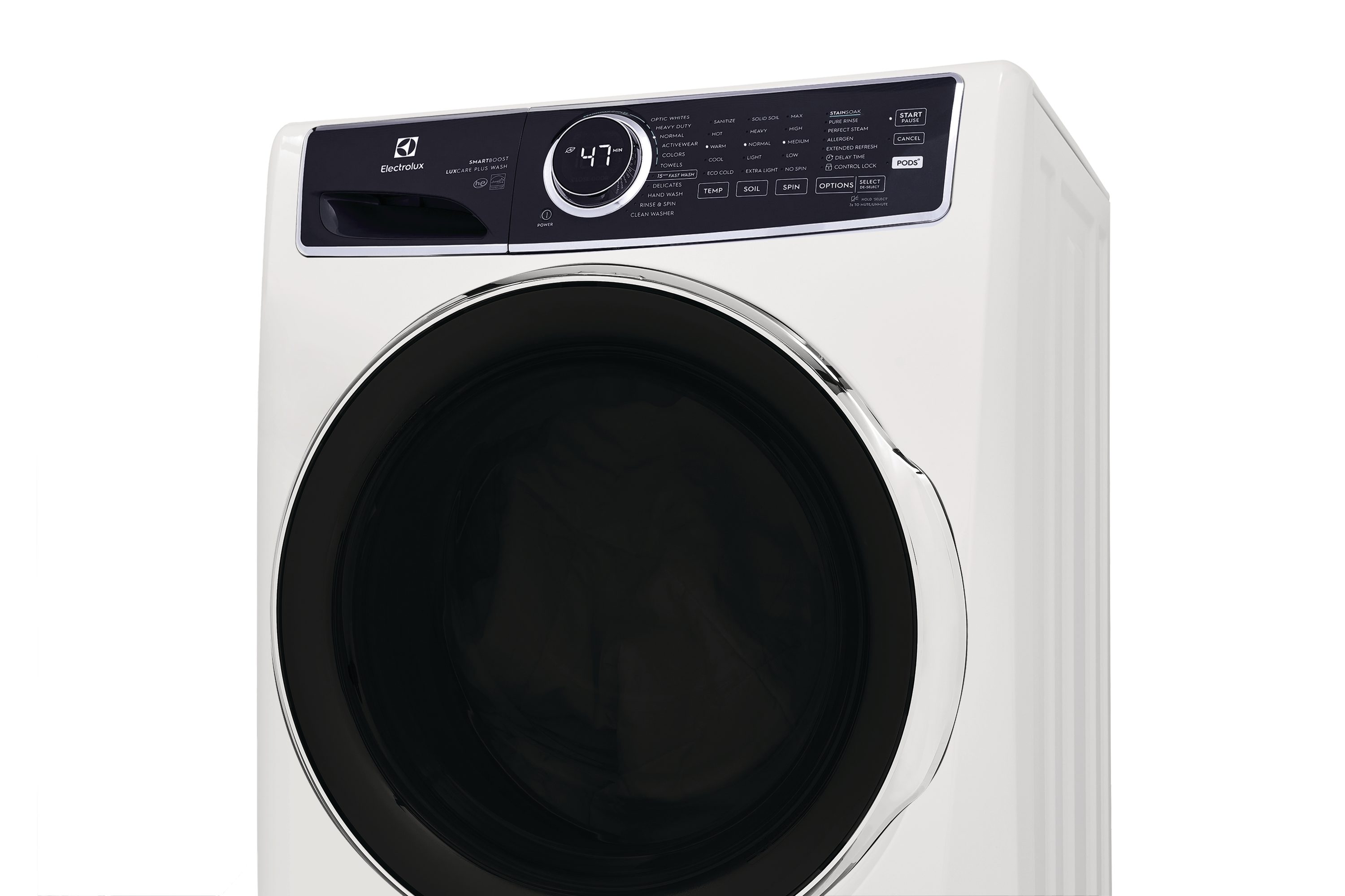 Lavadora de Carga Frontal Apilable de Alta Eficiencia Electrolux SmartBoost 4.5 pies cúbicos con Ciclo de Vapor (Blanco) ENERGY STAR ELFW7637AW
