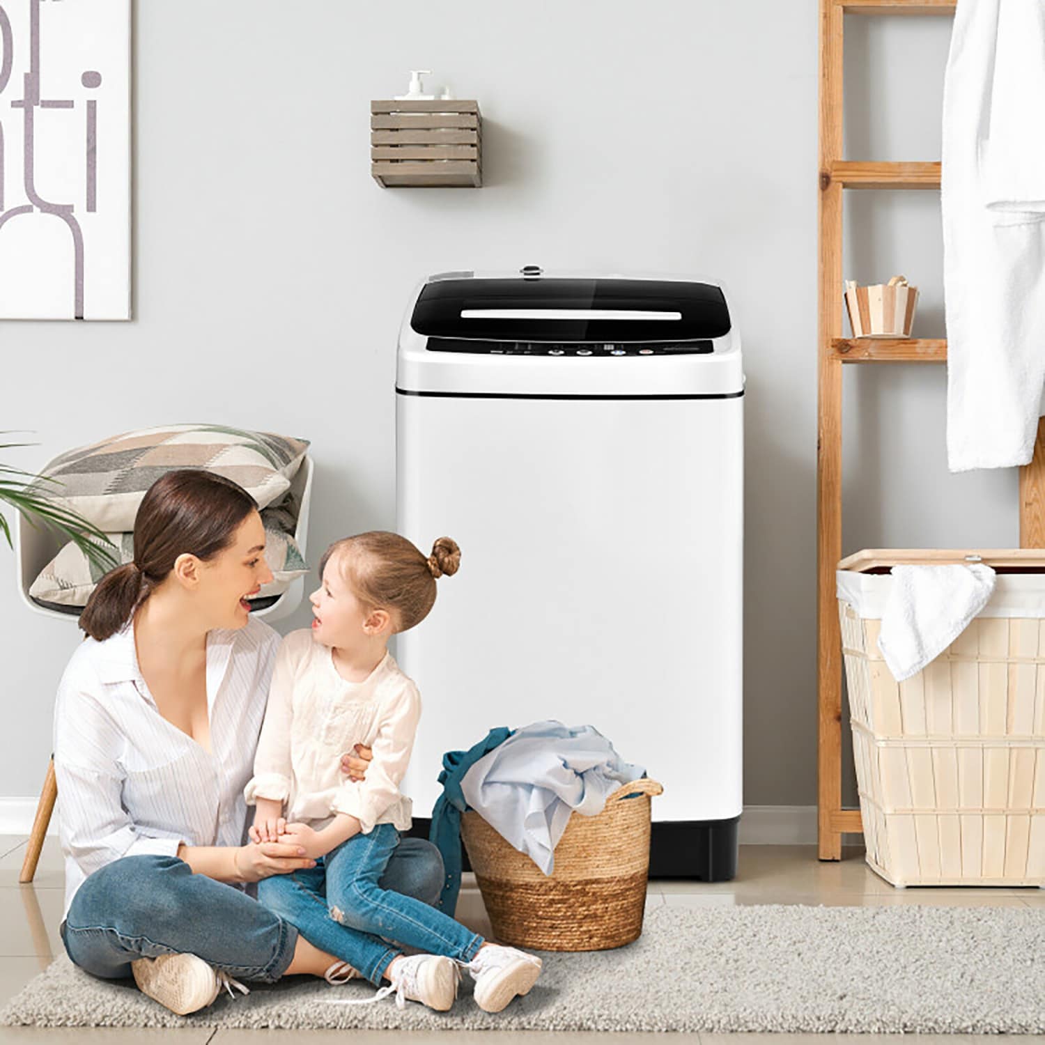 Lavadora de 1.5 pies cúbicos de alta eficiencia con impulsor portátil de carga superior (blanco)