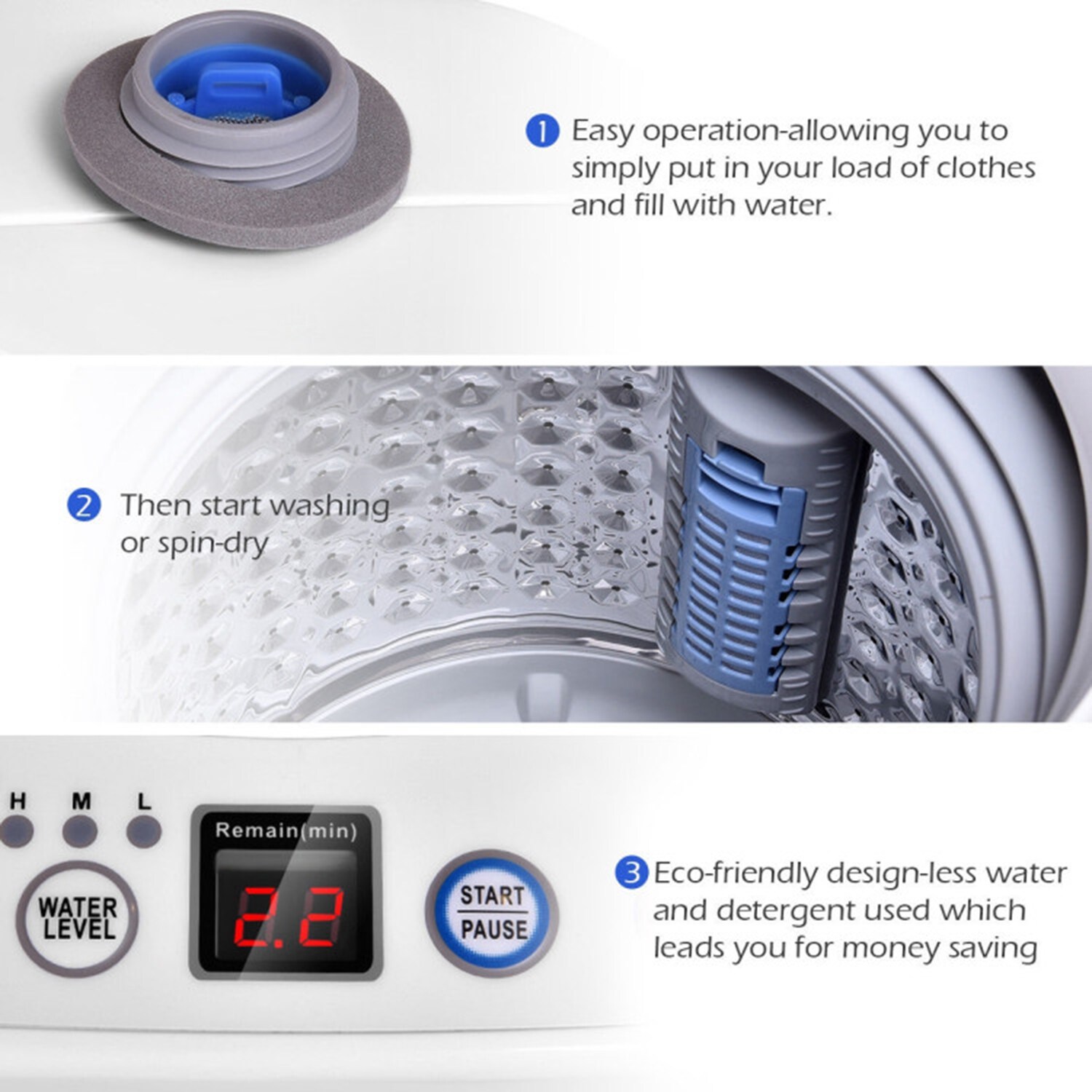 Lavadora portátil de alta eficiencia con impulsor superior de carga superior de 0.8 pies cúbicos (Blanco)