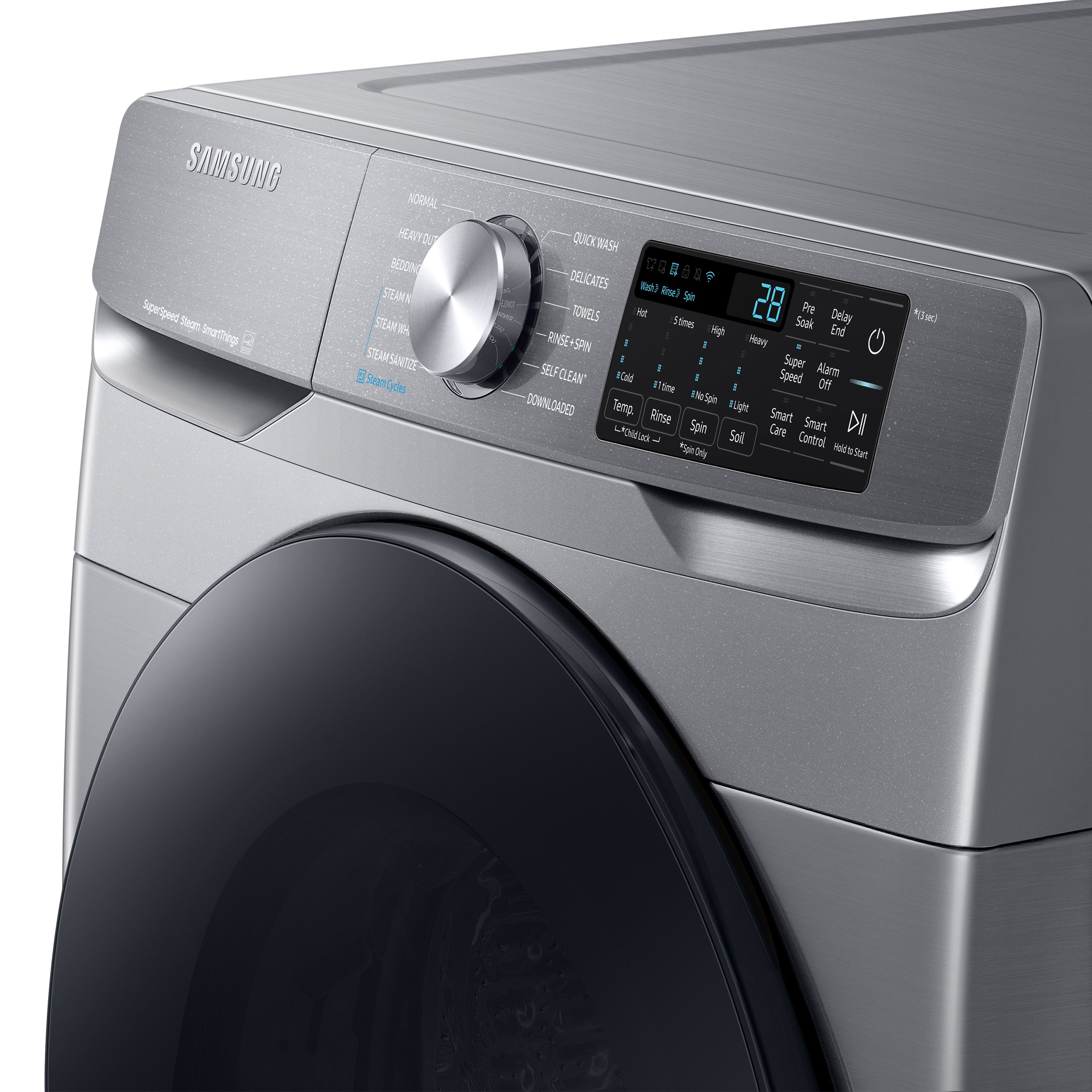 Lavadora de carga frontal Samsung de alta eficiencia de 4.5 pies cúbicos con ciclo de vapor apilable inteligente (Platino) ENERGY STAR WF45B6300AP